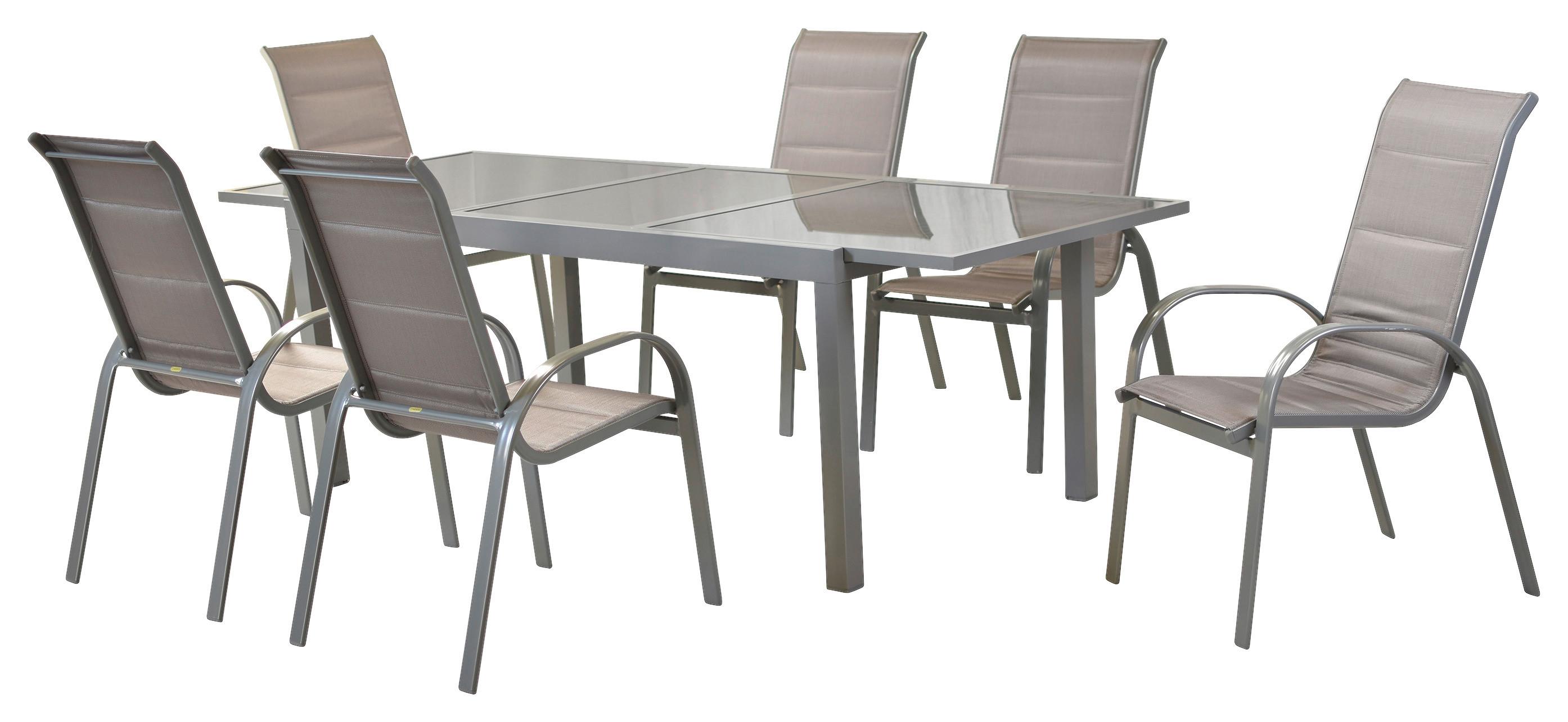 Vrtni Set Amalfi, 7-delni, Raztegljiva Miza - srebrne barve/rjava, Moderno, kovina/tekstil - Gardenson