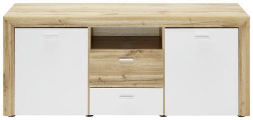 Lowboard in Eichefarben/Weiss - Eichefarben/Silberfarben, Modern, Holzwerkstoff/Kunststoff (144/60/45cm) - Premium Living