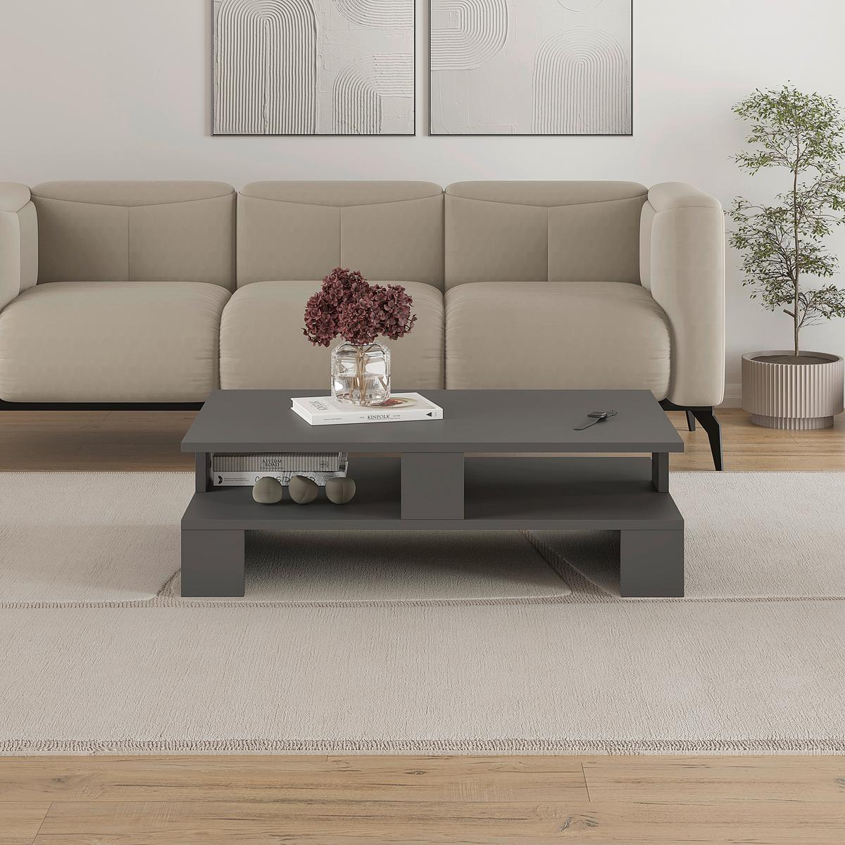 COUCHTISCH MANSU COFFEE TABLE - Anthrazit, Design, Holzwerkstoff (80/50/27,5cm) - Livetastic