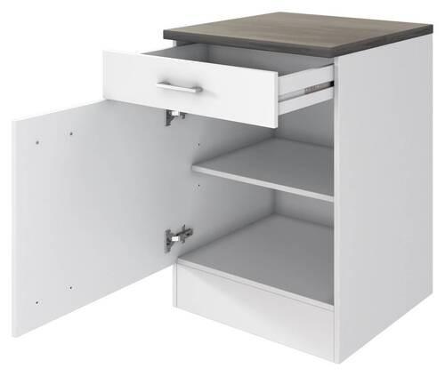Kuhinjska Spodnja Omarica Lucca, Bela, Rjava - bela/barve aluminija, Konvencionalno, umetna masa/leseni material (60/85/60cm) - FlexWell
