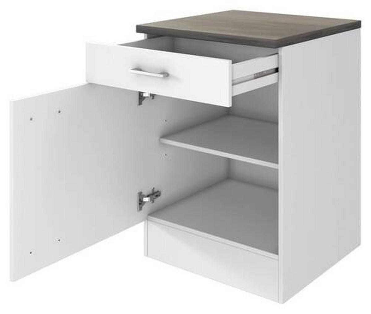 Kuhinjska Spodnja Omarica Lucca, Bela, Rjava - bela/barve aluminija, Konvencionalno, umetna masa/leseni material (60/85/60cm) - FlexWell