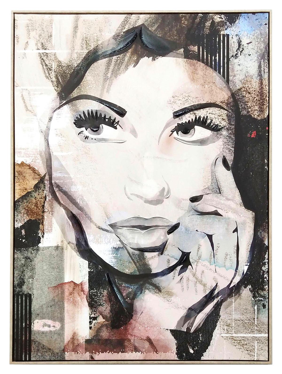 Tablou cu ramă Denise cca. 100x140 cm - culoare natur/negru, plastic/textil (100/140cm) - Premium Living