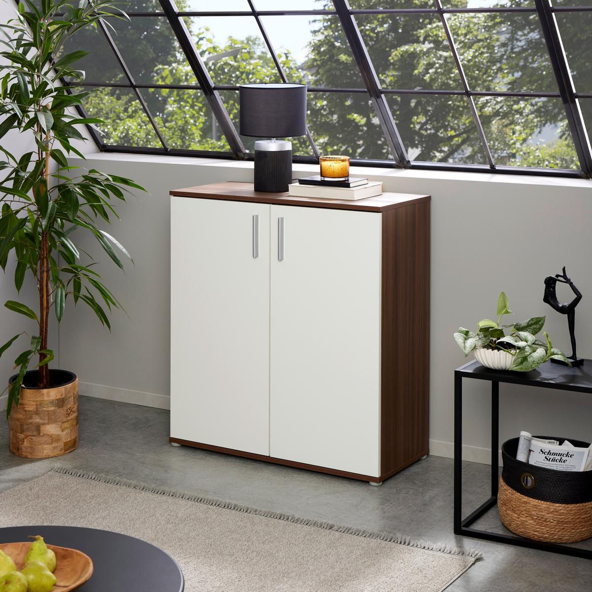 Komoda Ina 01 - barva oreha/barve aluminija, Moderno, umetna masa/leseni material (88,2/94,8/38,3cm)