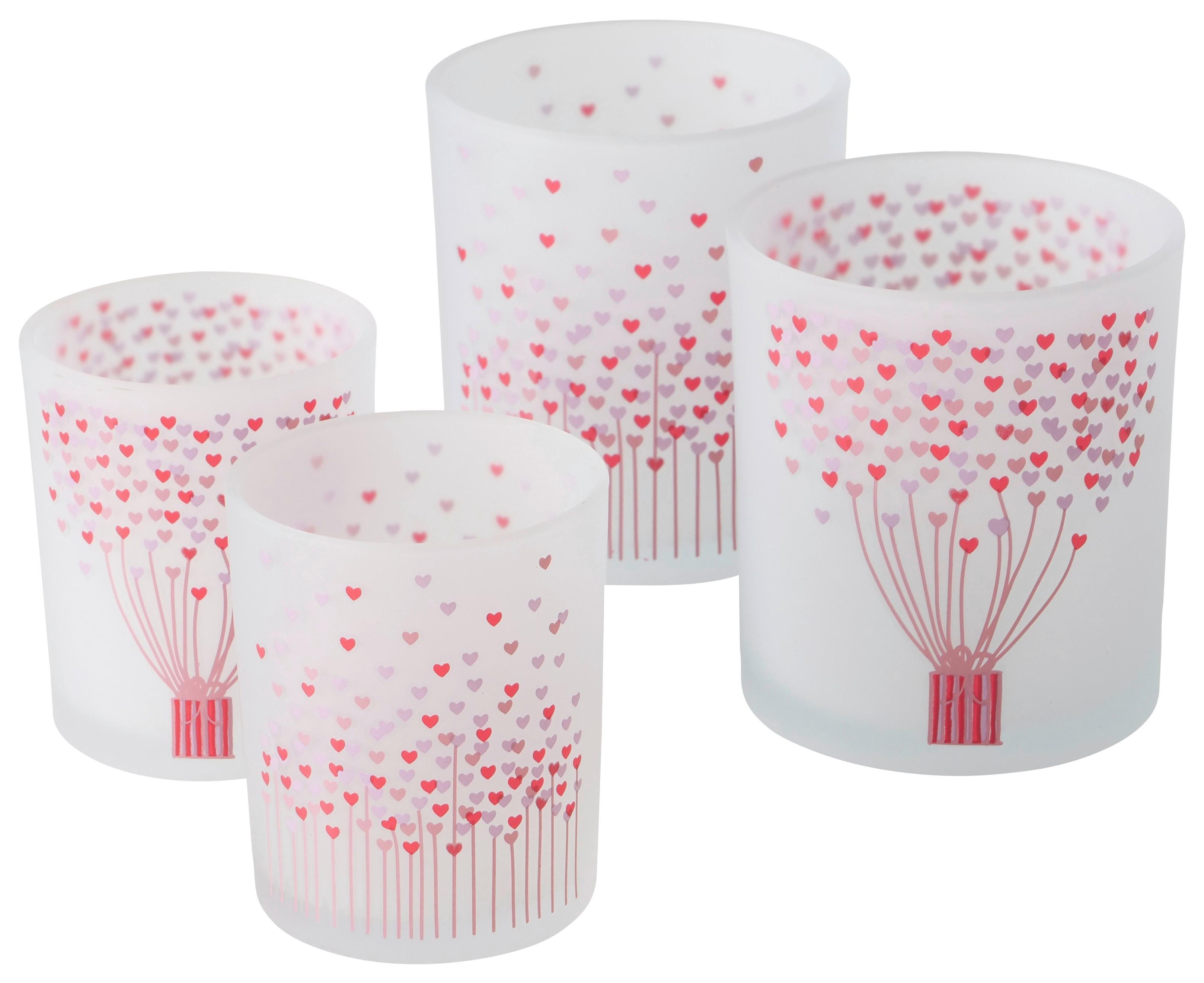 Windlicht Sherine I diverse Designs - Rosa/Weiß, Basics, Glas (9/10cm)