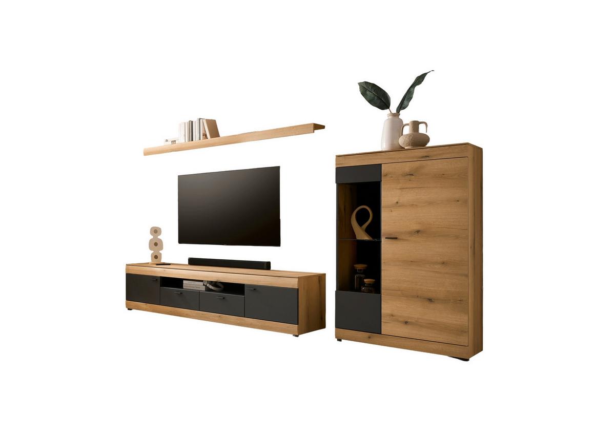 WOHNWAND SOLETO - Eichefarben/Graphitfarben, Design, Glas/Holzwerkstoff (300/170/45cm) - MID.YOU