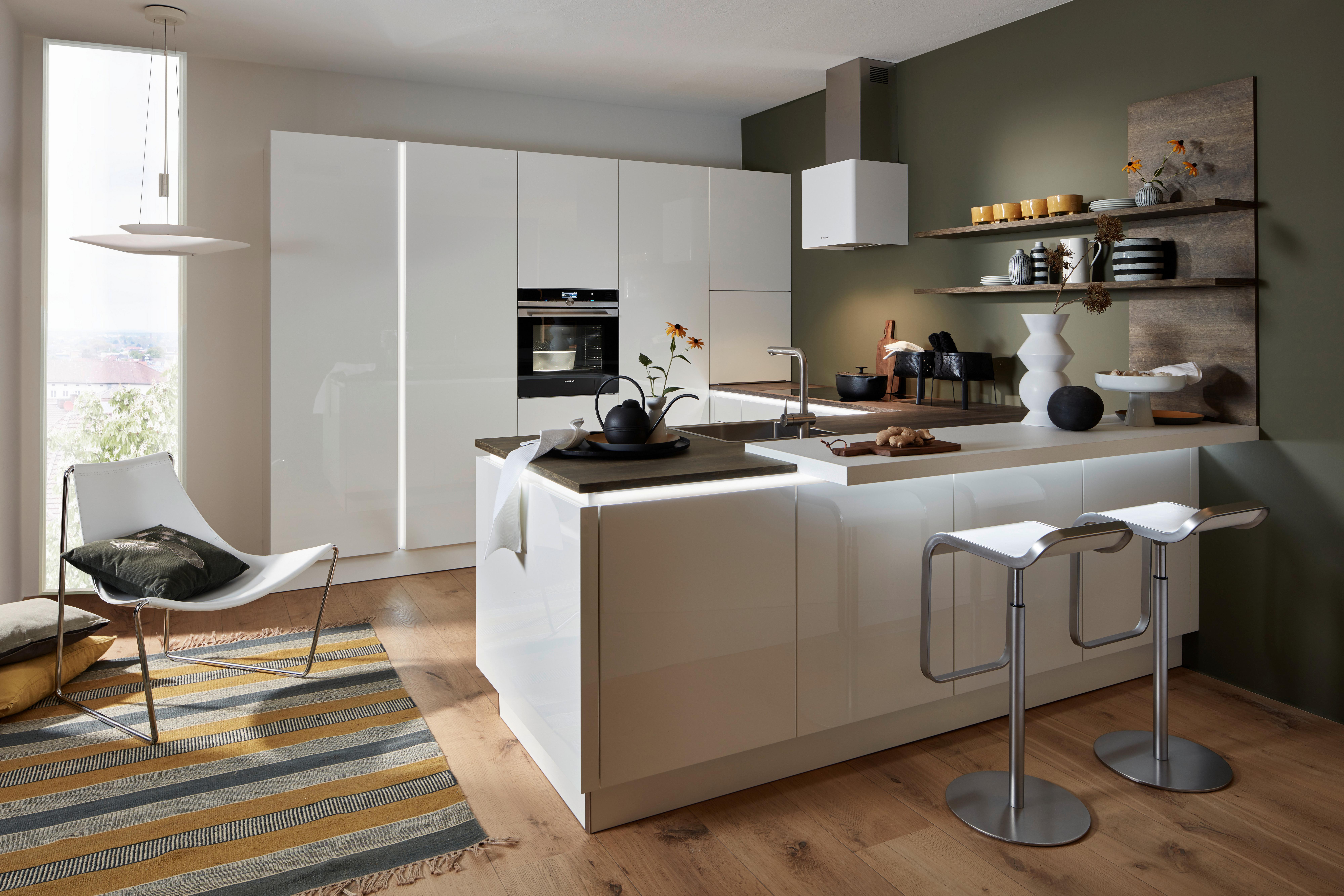 Einbauküche Nova Lack in Eichefarben/Weiß - Weiß Hochglanz/Eichefarben, MODERN, Holzwerkstoff - Nolte Küchen