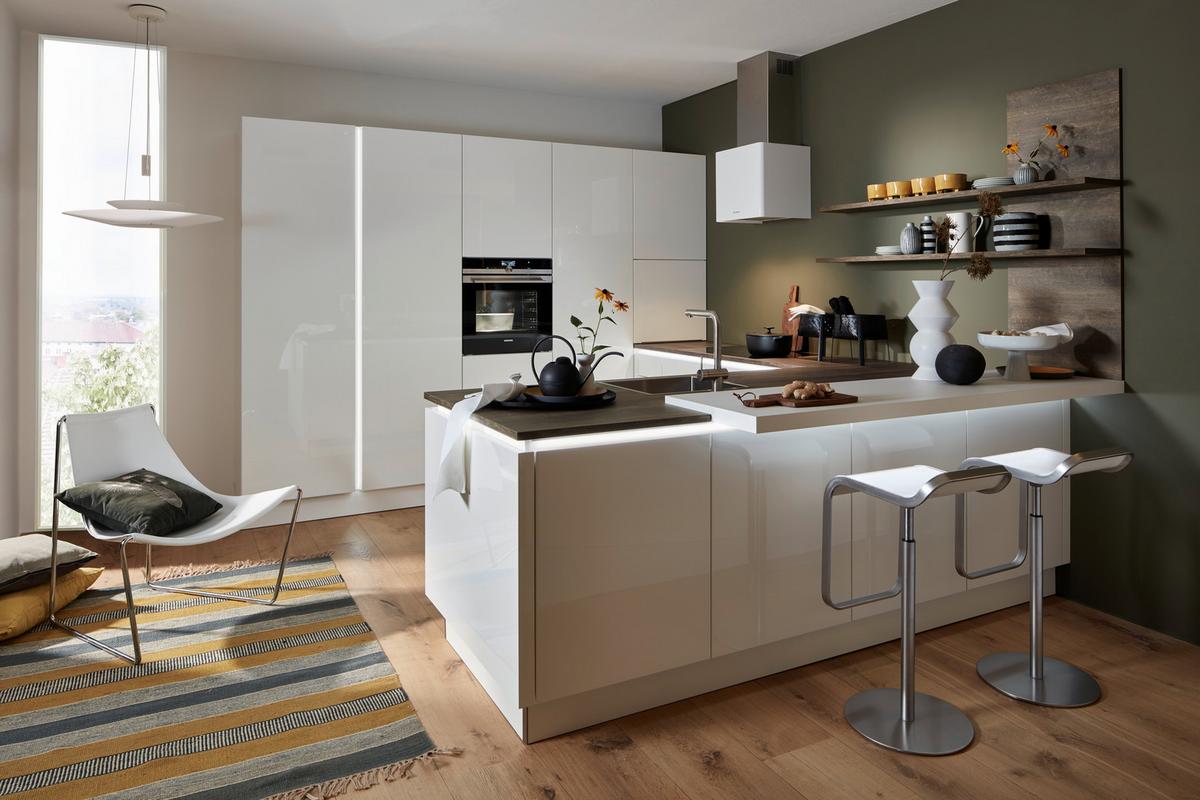 Einbauküche Nova Lack in Eichefarben/Weiß - Weiß Hochglanz/Eichefarben, MODERN, Holzwerkstoff - Nolte Küchen