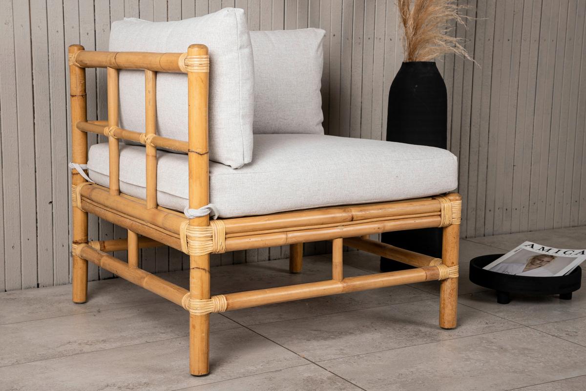 Loungeeckteil Cane Bambus Rattan ca. 75x70 cm - Hellbraun, KONVENTIONELL, Holz/Textil (75/70/74cm) - Gardenson
