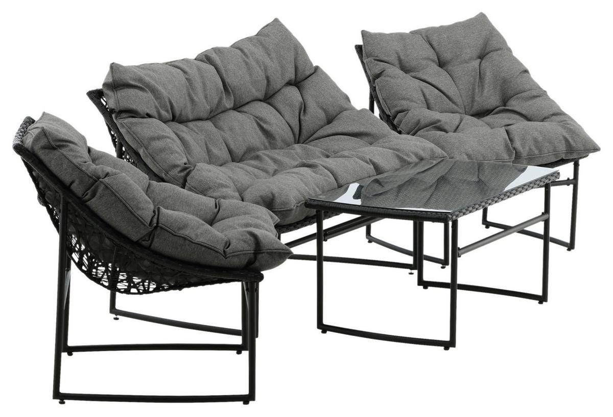 Loungegarnitur Tina 4-tlg. Grau/Schwarz - Schwarz/Grau, KONVENTIONELL, Kunststoff/Textil - Gardenson