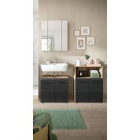 Badezimmer Ice 3-tlg. Schwarz/Eiche dunkel - Eiche dunkel/Schwarz, Basics, Holzwerkstoff/Kunststoff (120cm) - MID.YOU