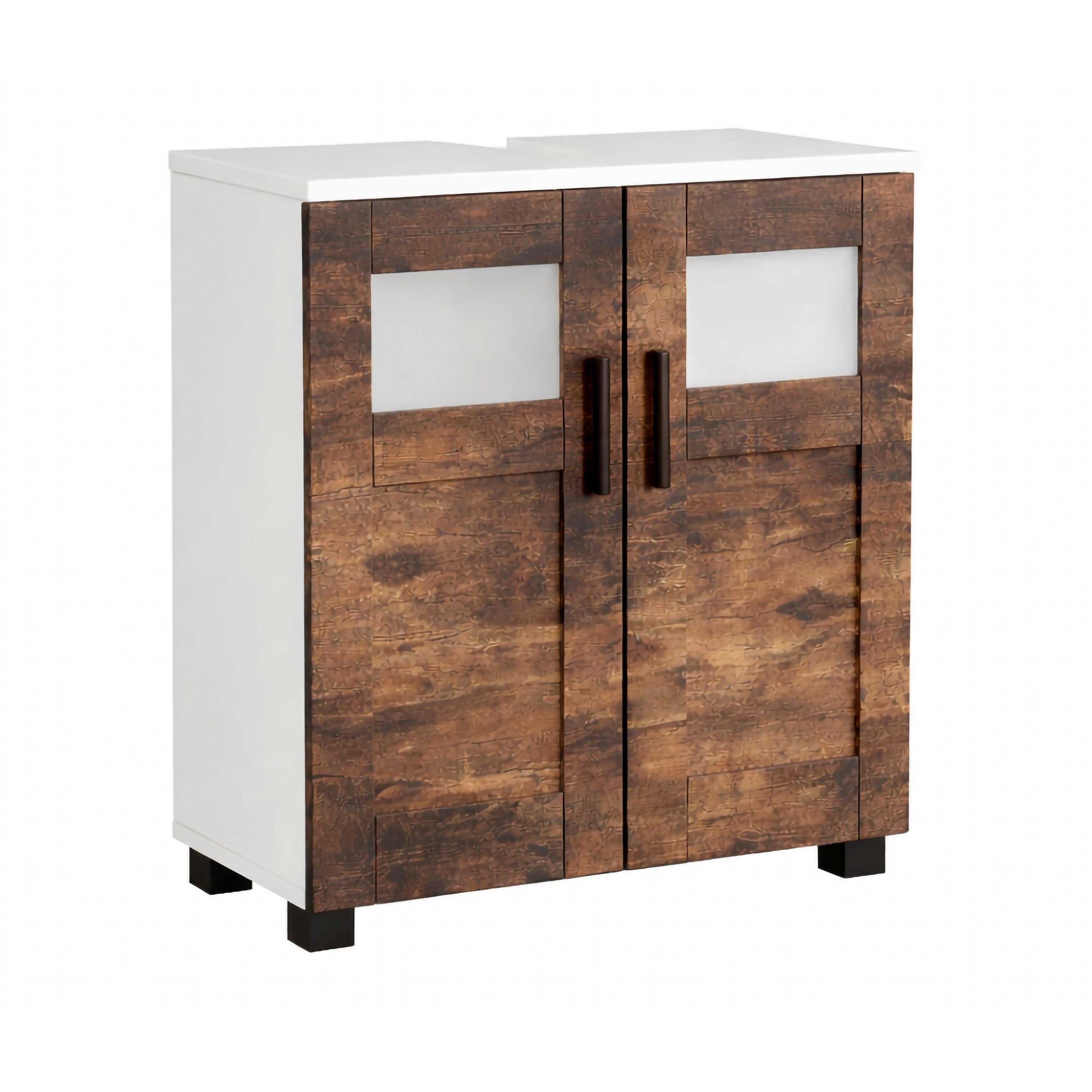 Waschbeckenunterschrank Nilari - Weiss/Eichefarben, Trend, Glas/Holzwerkstoff (60/60/29cm) - MID.YOU