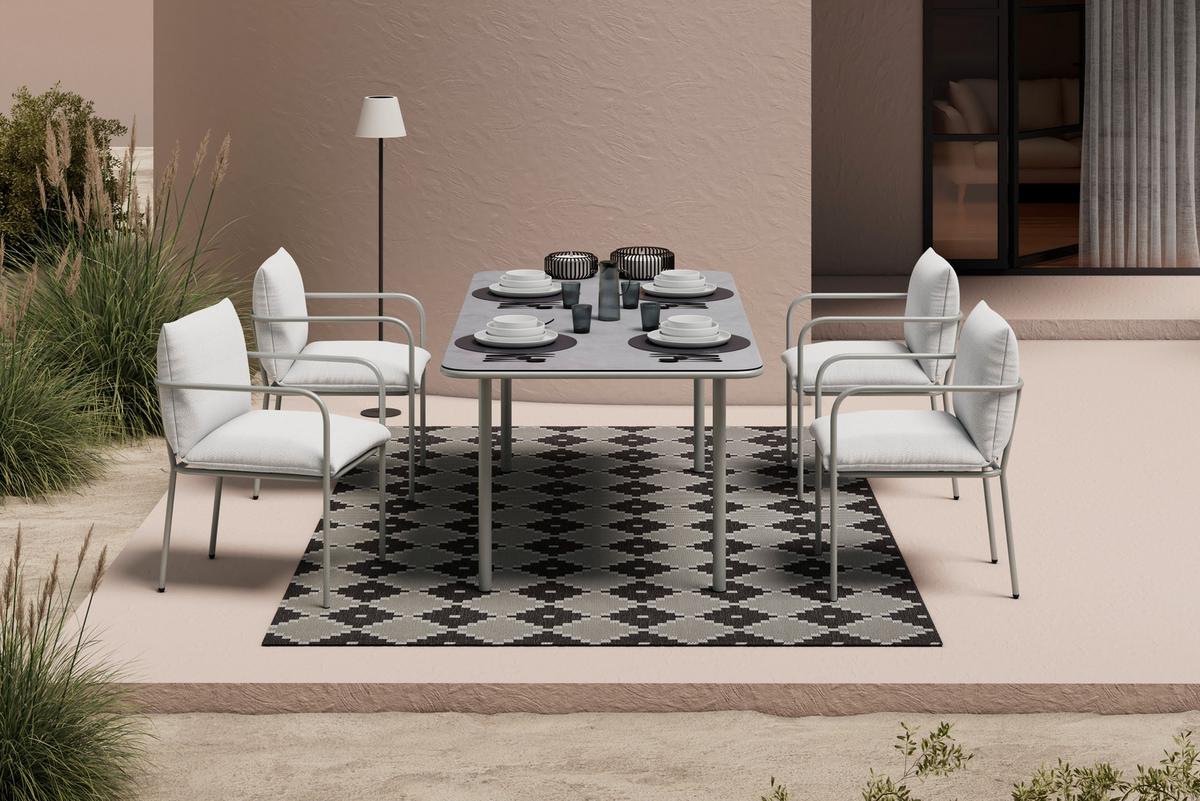 Gartentischgruppe Kanada Creme/Hellgrau - Creme/Hellgrau, MODERN, Glas/Textil