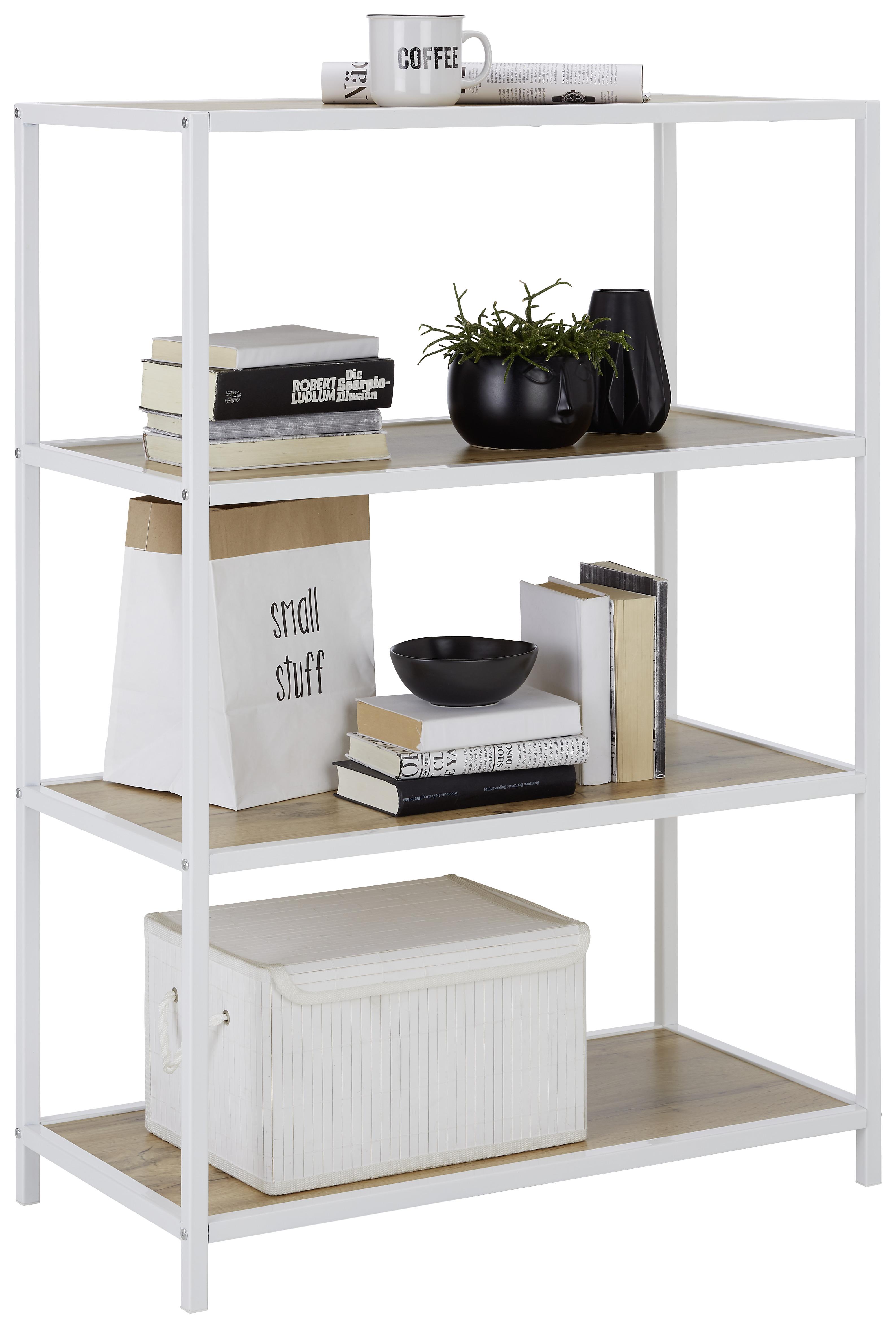 Regal Paxton - barve hrasta/bela, Moderno, kovina/leseni material (80/113/40cm) - Modern Living