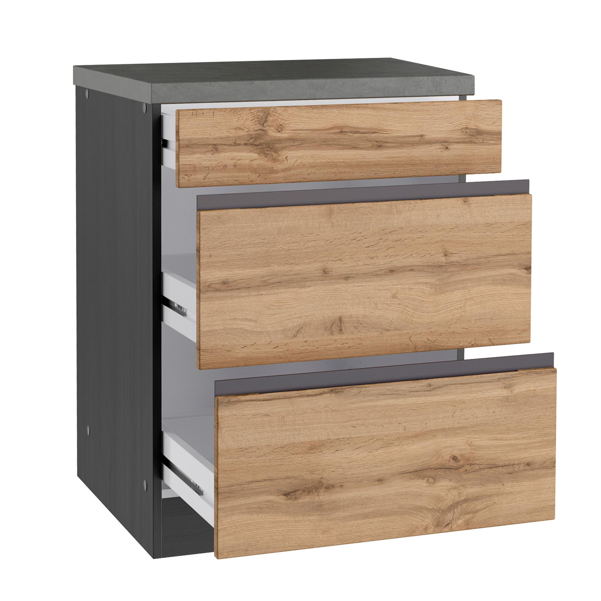 Küchenunterschrank Turin ca. 60x86 cm Graphit/Eiche - Eiche Wotan/Graphitfarben, Design, Holzwerkstoff (60/86/60cm) - Held