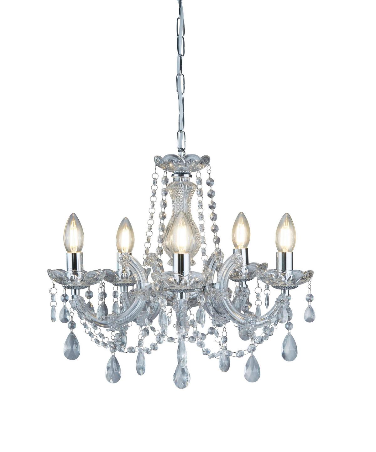 Kristály Függőlámpa 399-5 - krómszínű, Konventionell, műanyag/üveg (48/120cm)