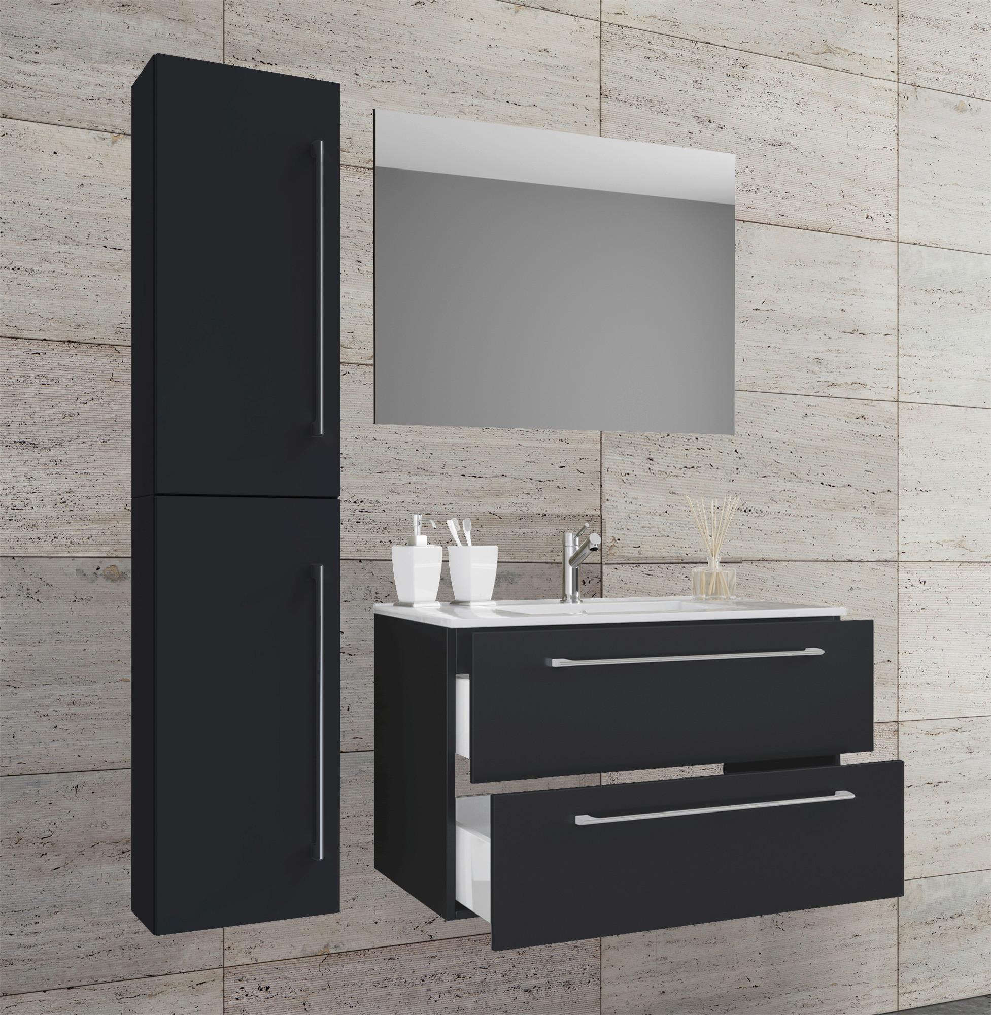 Kopalnica Badinos, Črna - črna/bela, Moderno, leseni material/keramika (93cm) - MID.YOU