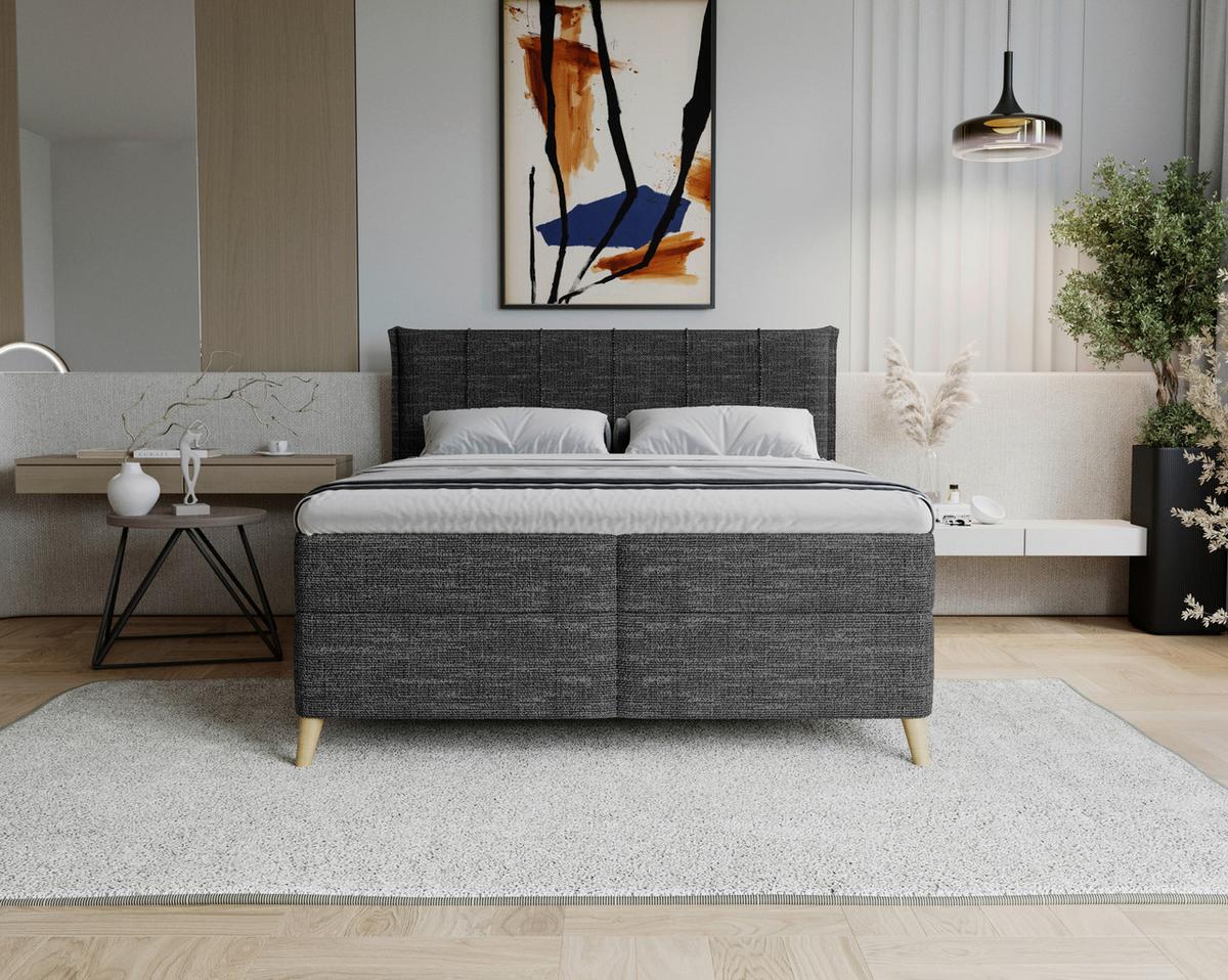 Boxbett Veloria Schwarz ca. 140x200cm - Schwarz, KONVENTIONELL, Textil/Metall (140/200cm) - Based