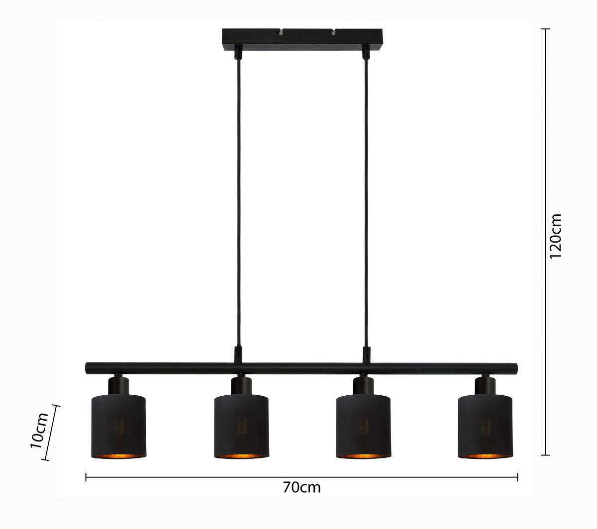 Hängeleuchte Goldi max. 15 Watt - Goldfarben/Schwarz, Modern, Textil/Metall (70/10/120cm) - Mömax