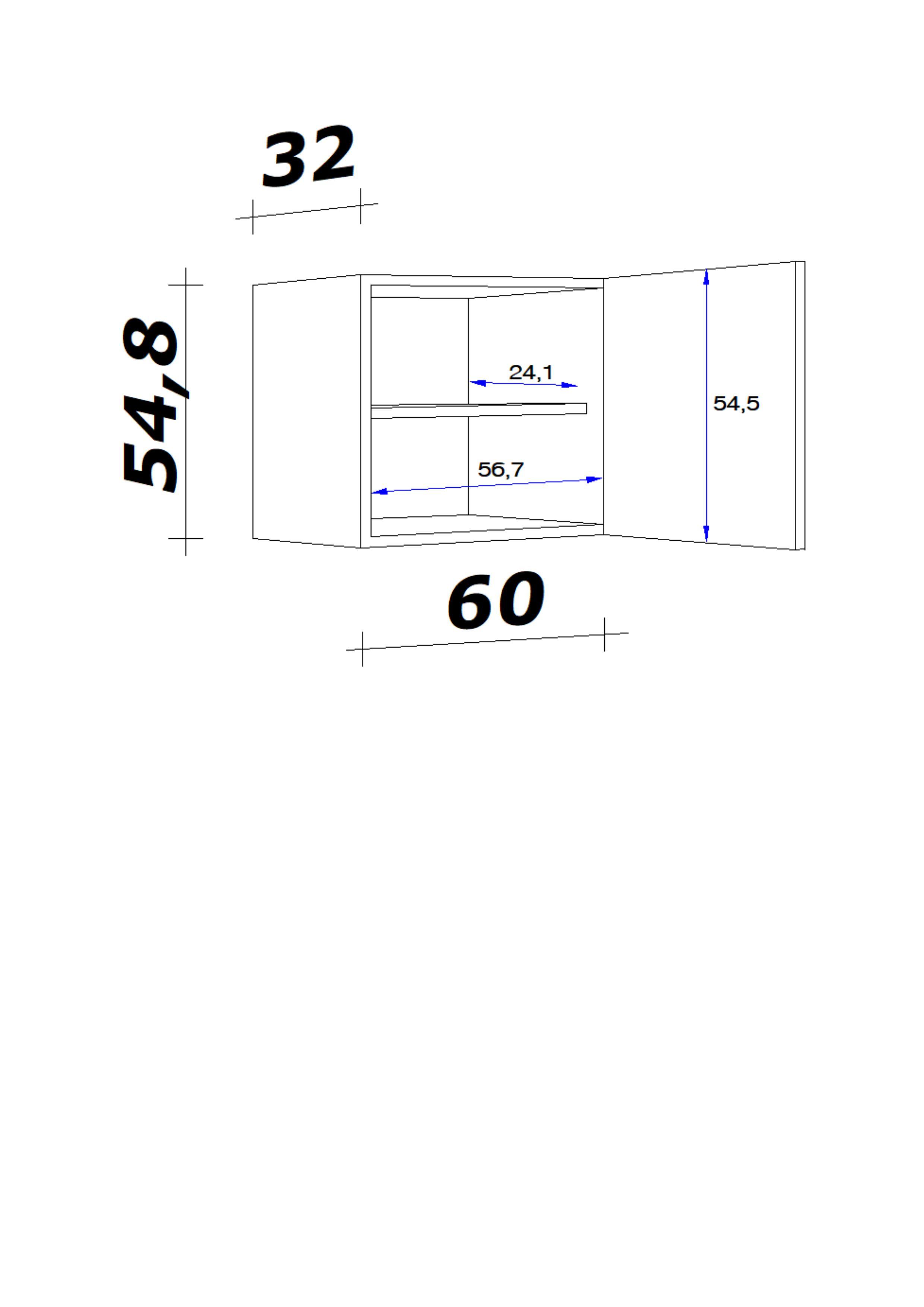 Küchenoberschrank Weiß Hochglanz/Eiche - Edelstahlfarben/Weiß Hochglanz, MODERN, Holzwerkstoff/Metall (60/54,8/32cm) - FlexWell
