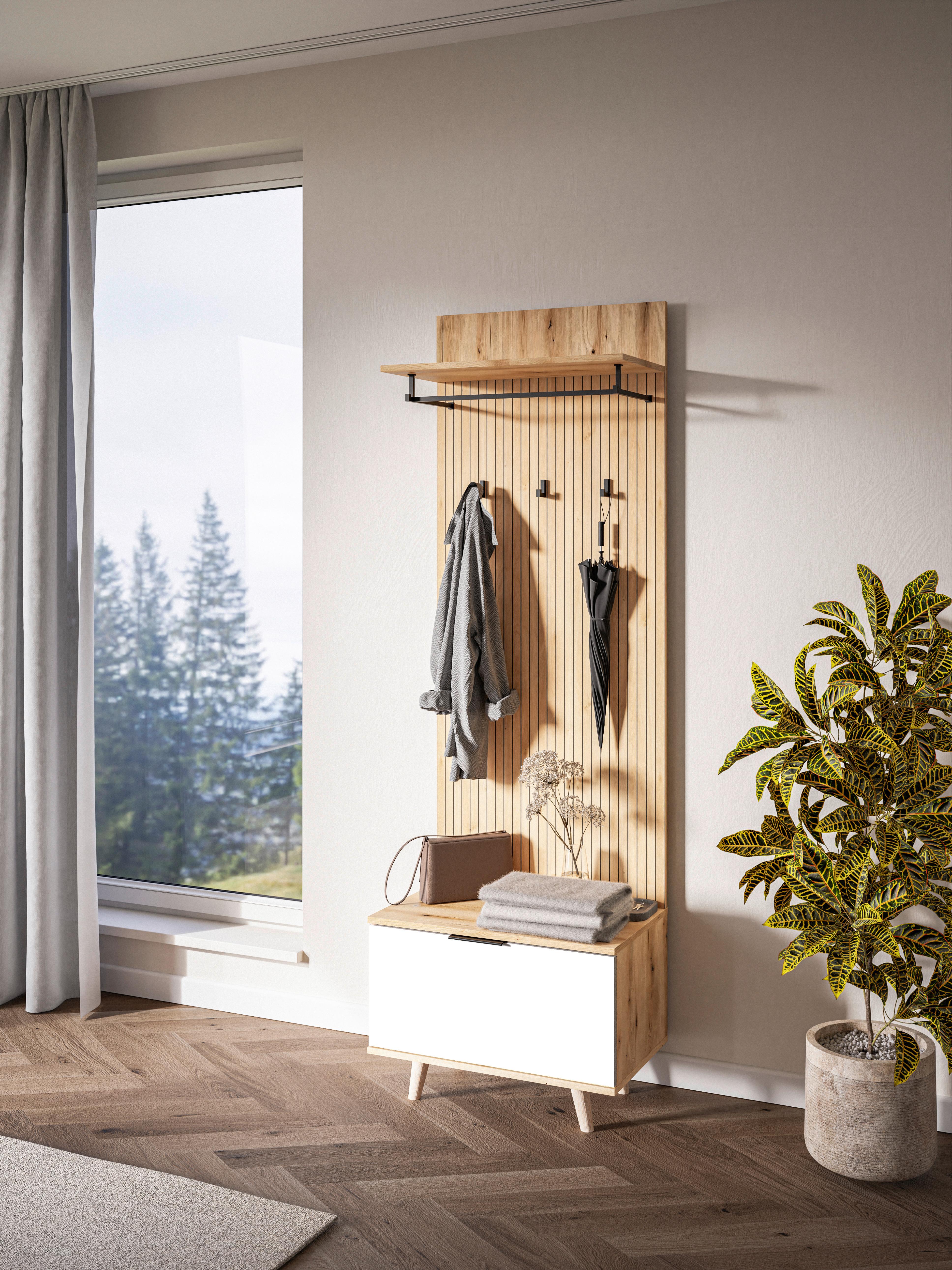PRZEDPOKÓJ NORDIC D - kolor dębowy/biały, Design, materiał drewnopochodny (65/204/40cm) - MID.YOU