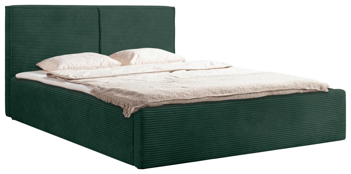 Oblazinjena Postelja Inez, Temno Zelena, 180x200cm - črna/temno zelena, Moderno, kovina/tekstil (180/200cm) - P & B