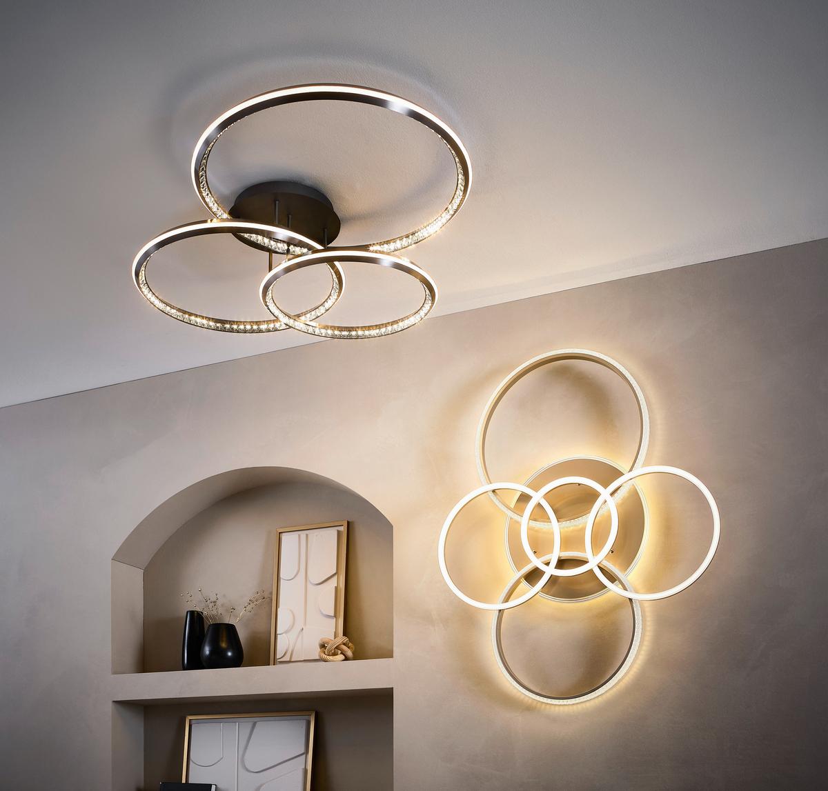 LED-DECKENLEUCHTE 48467-70CH LORELEI - Klar/Champagner, Design, Kunststoff/Metall (110/88/12cm) - Globo