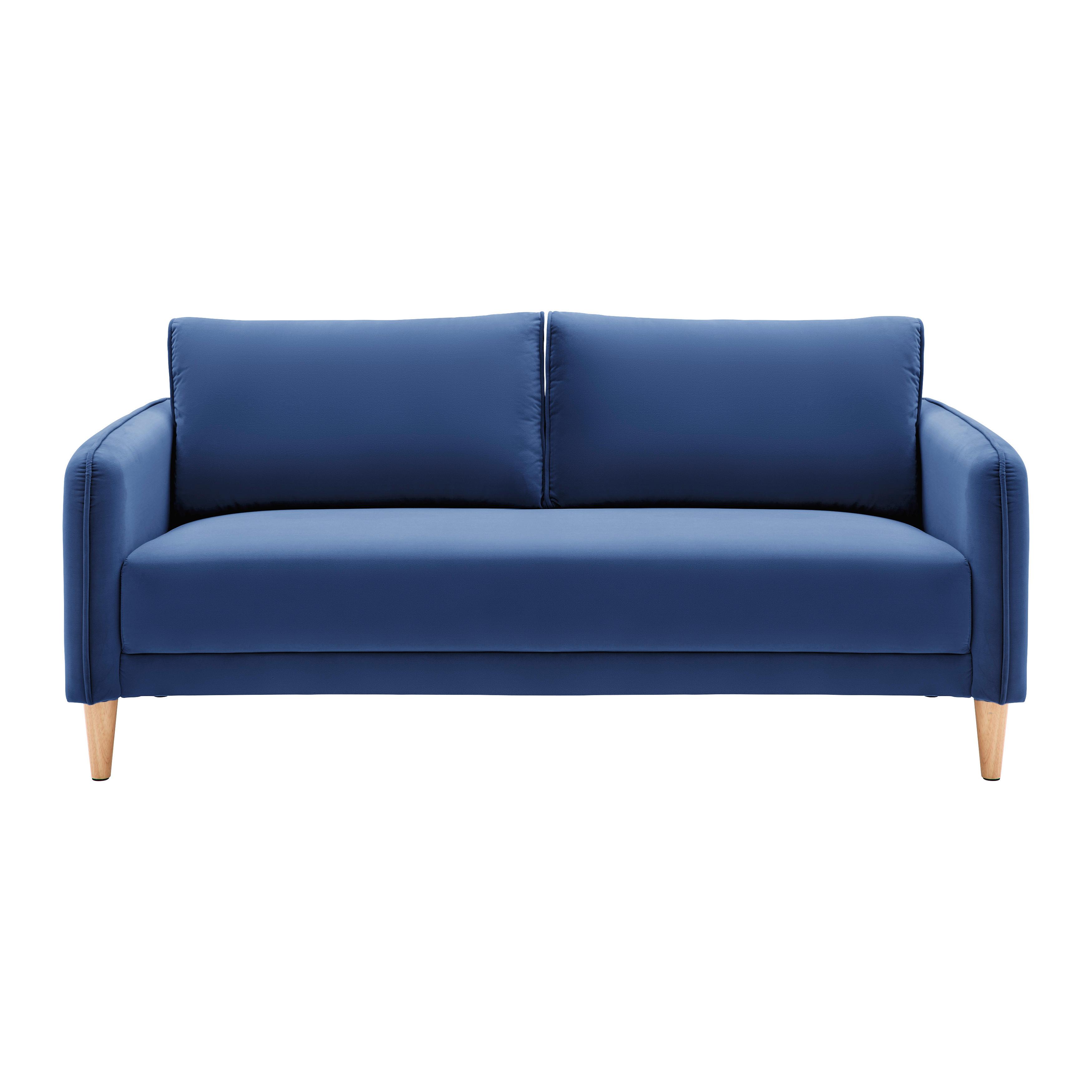 Trosed Livia, Temno Modra, Žamet - naravne barve/temno modra, Moderno, tekstil/les (176/78/76cm) - Bessagi Home