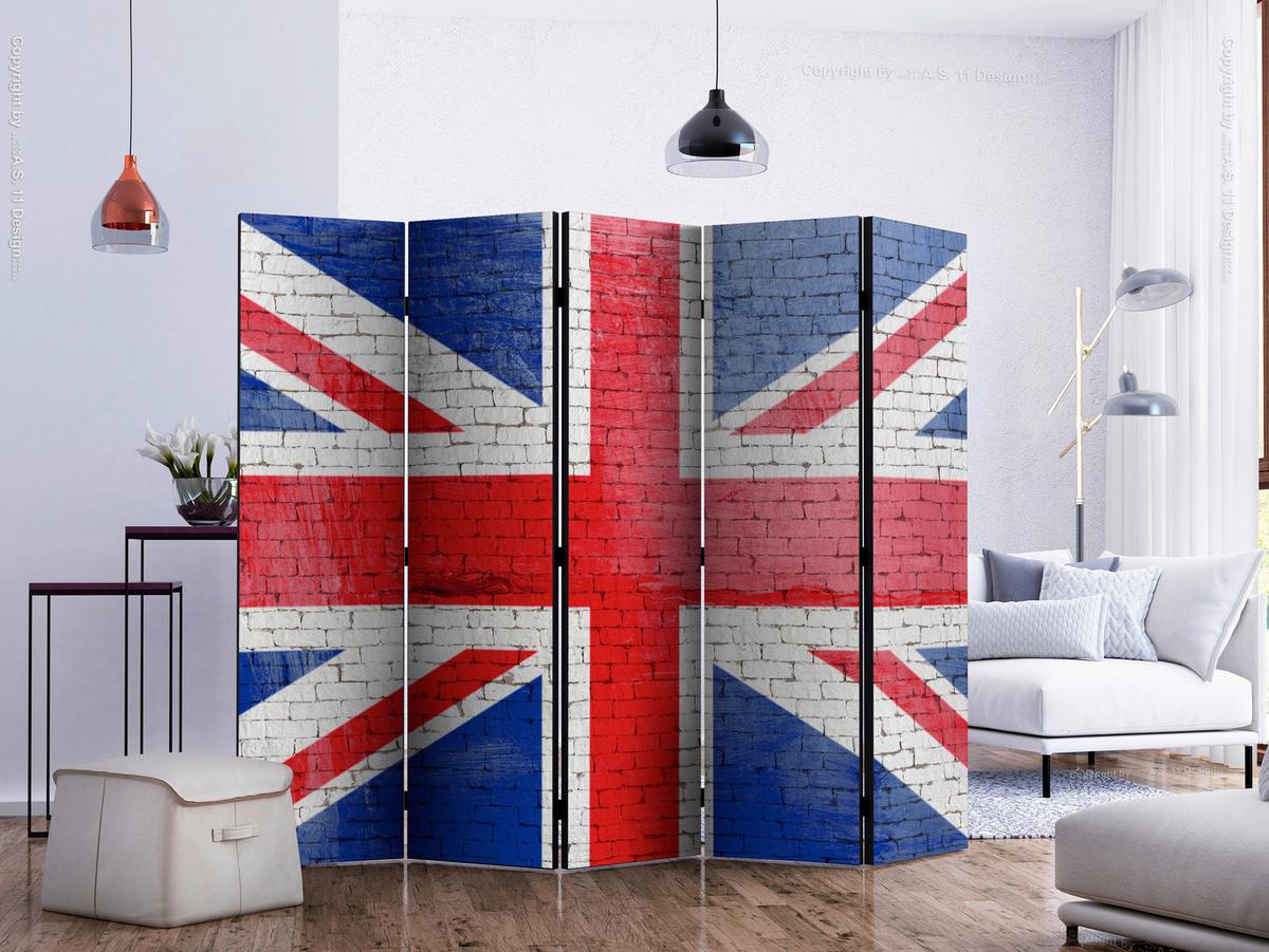 Paravan British Flag I, 5-Delni, Dvostranski - modra/rdeča, Basics, tekstil/les (225/172/3cm) - artgeist