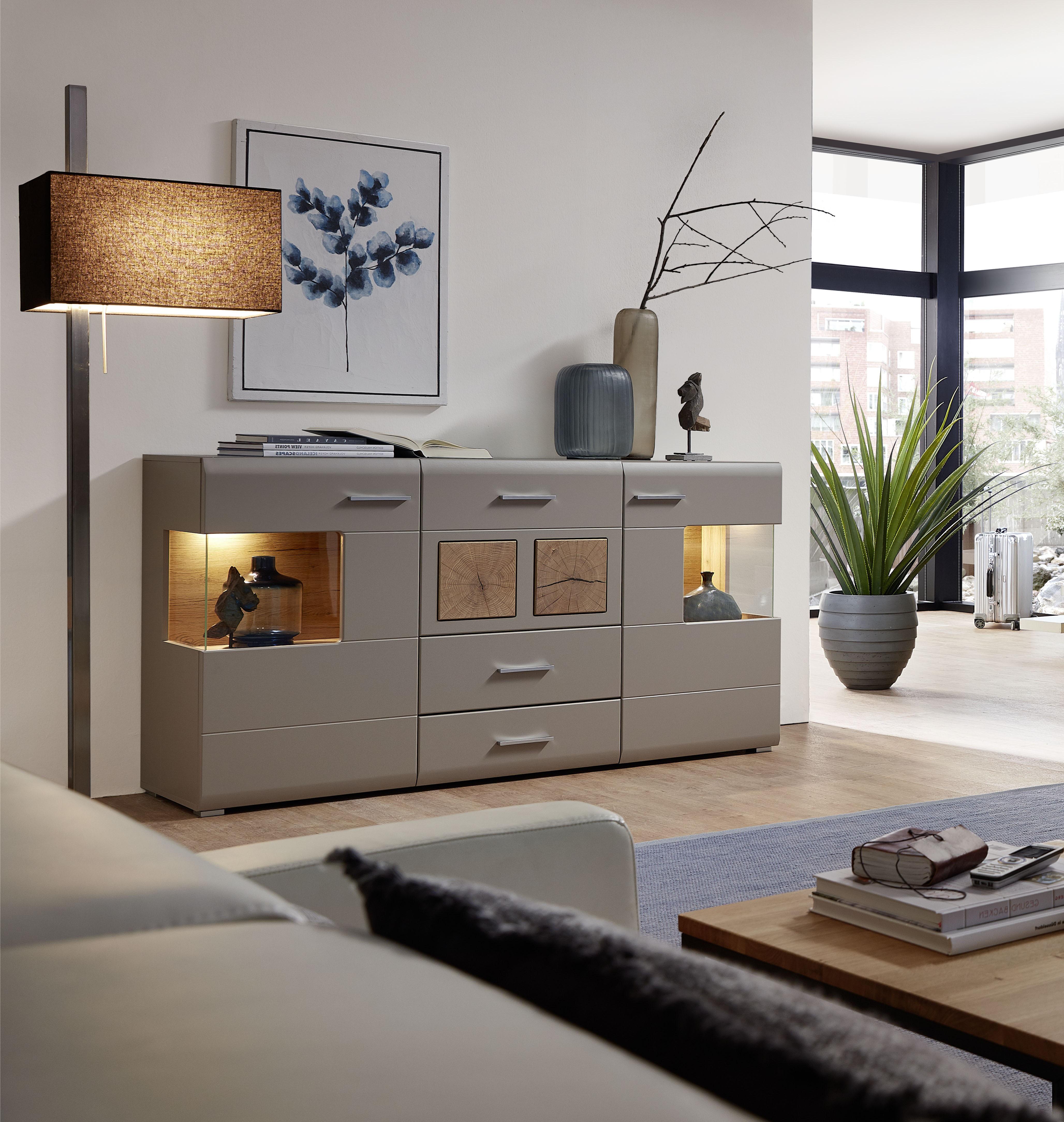 KOMODA SZEROKA FUN PLUS II - kolor dębowy/kolor srebrny, Design, materiał drewnopochodny/tworzywo sztuczne (170/94/42cm) - Livetastic
