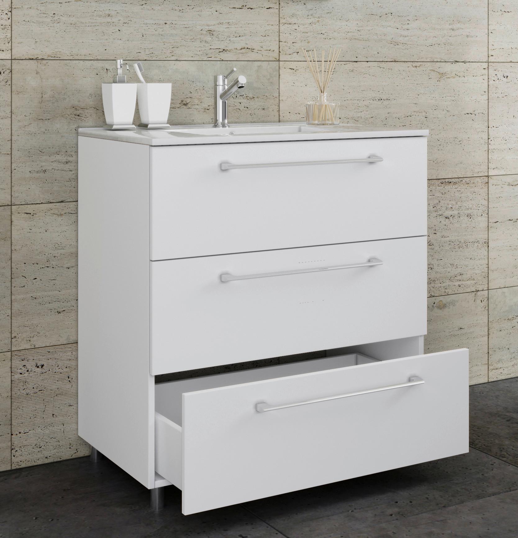 Kombiniran Umivalnik Schubo, Bela - bela/barve aluminija, Moderno, kovina/leseni material (60cm) - MID.YOU