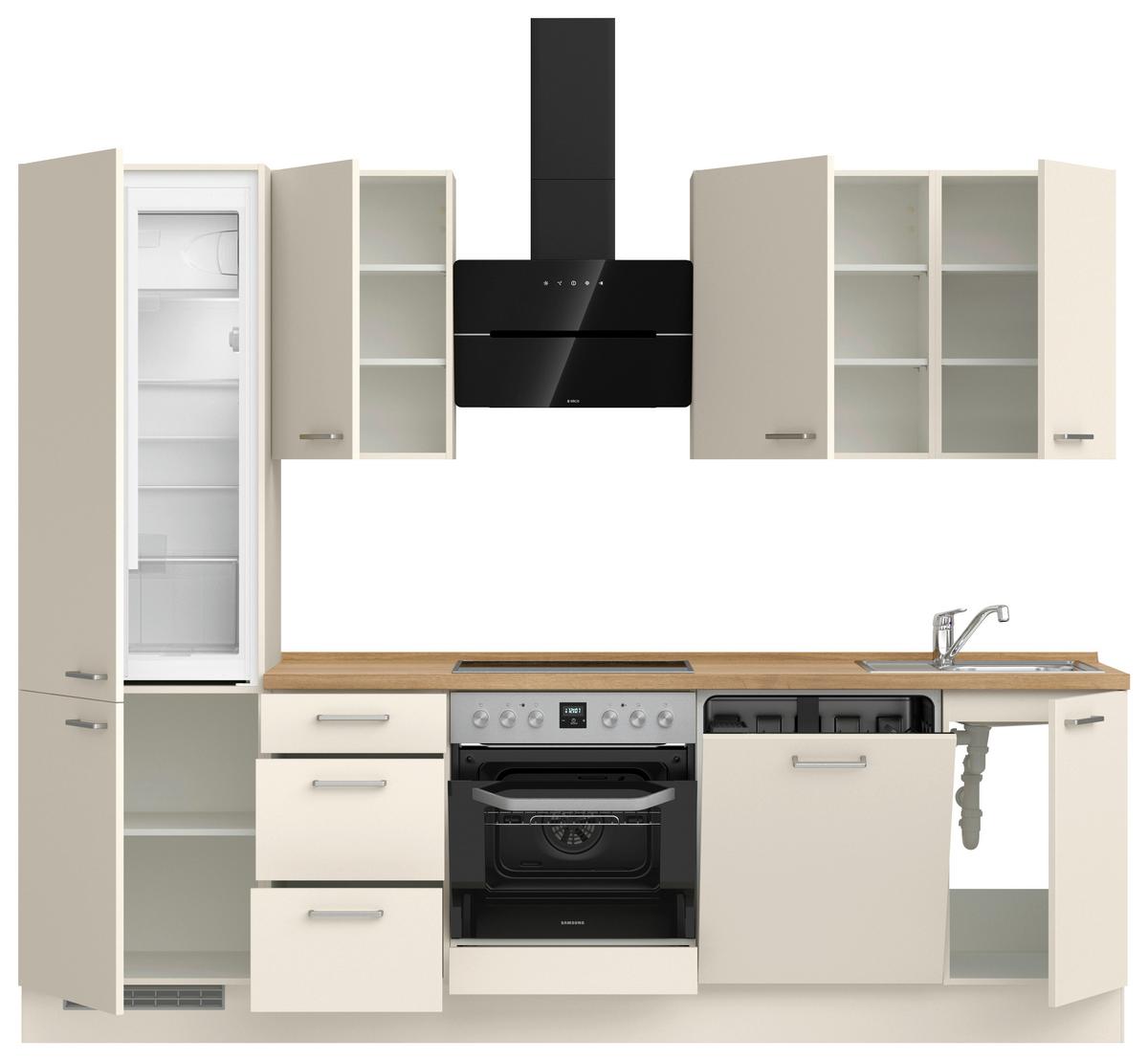 Küchenblock Touch High m. Geräten Magnolie - Edelstahlfarben/Eichefarben, MODERN, Holzwerkstoff/Metall (270cm) - Nobilia