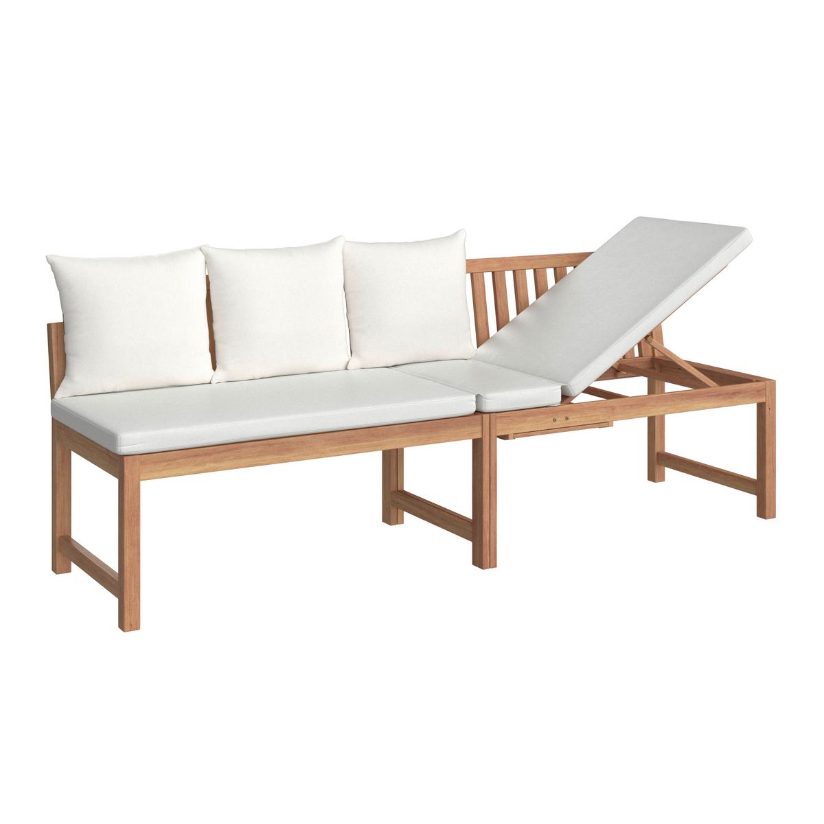 ŁAWKA OGRODOWA JUNOA - kolor akacjowy/biały, Modern, drewno/tkanina (200/75/60cm) - Bessagi Garden