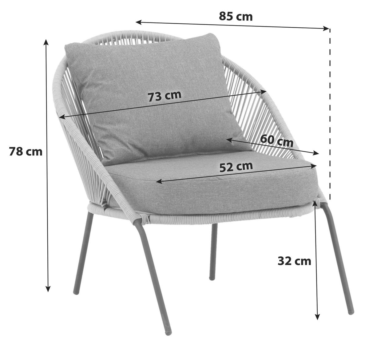 LOUNGESESSEL LINDOS - Schwarz/Grau, KONVENTIONELL, Kunststoff/Metall (73/78/85cm) - Gardenson