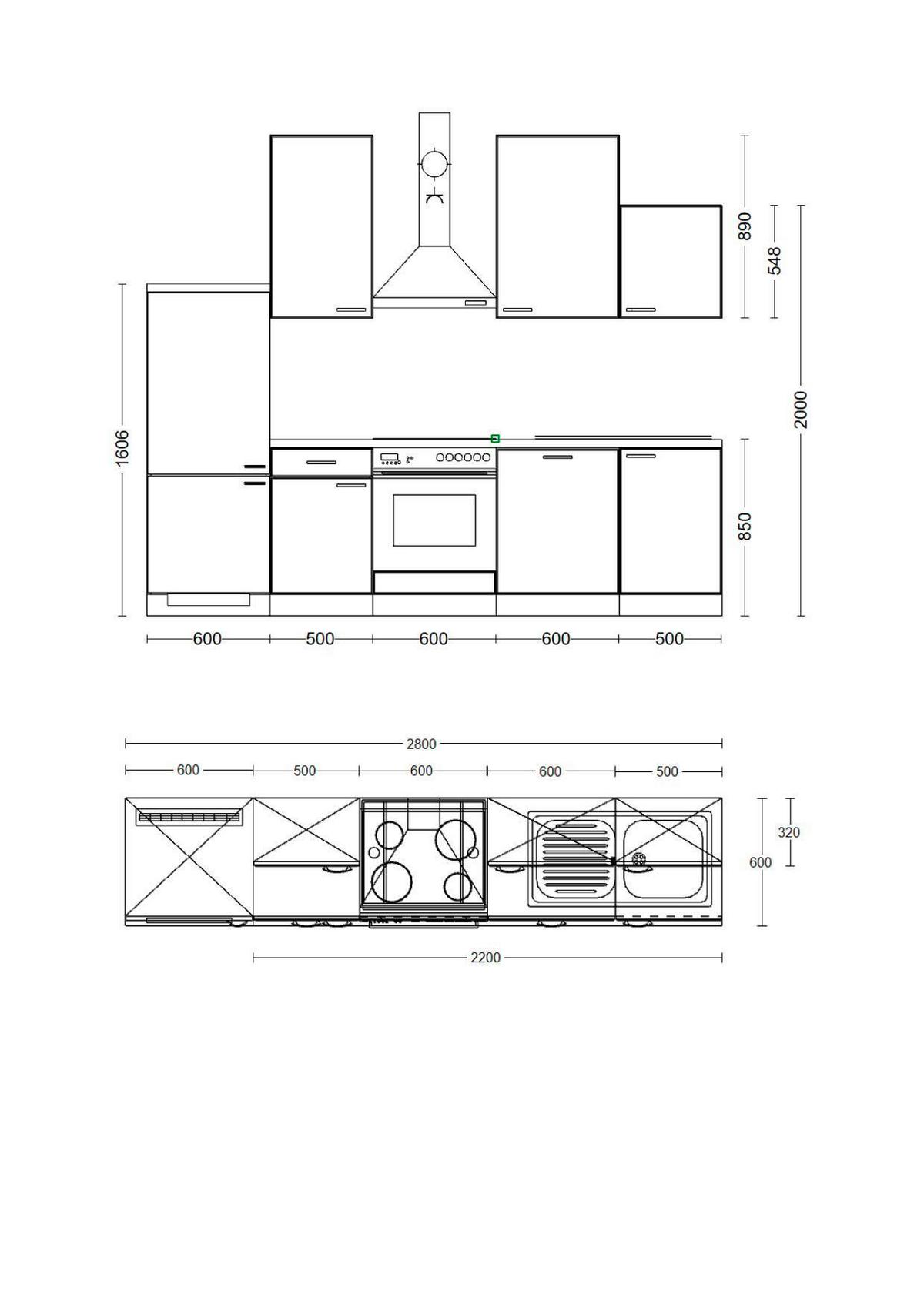 Küchenblock Avila m. Geräten Magnolie - Eichefarben/Magnolie, Trend, Holzwerkstoff/Metall (280cm) - FlexWell