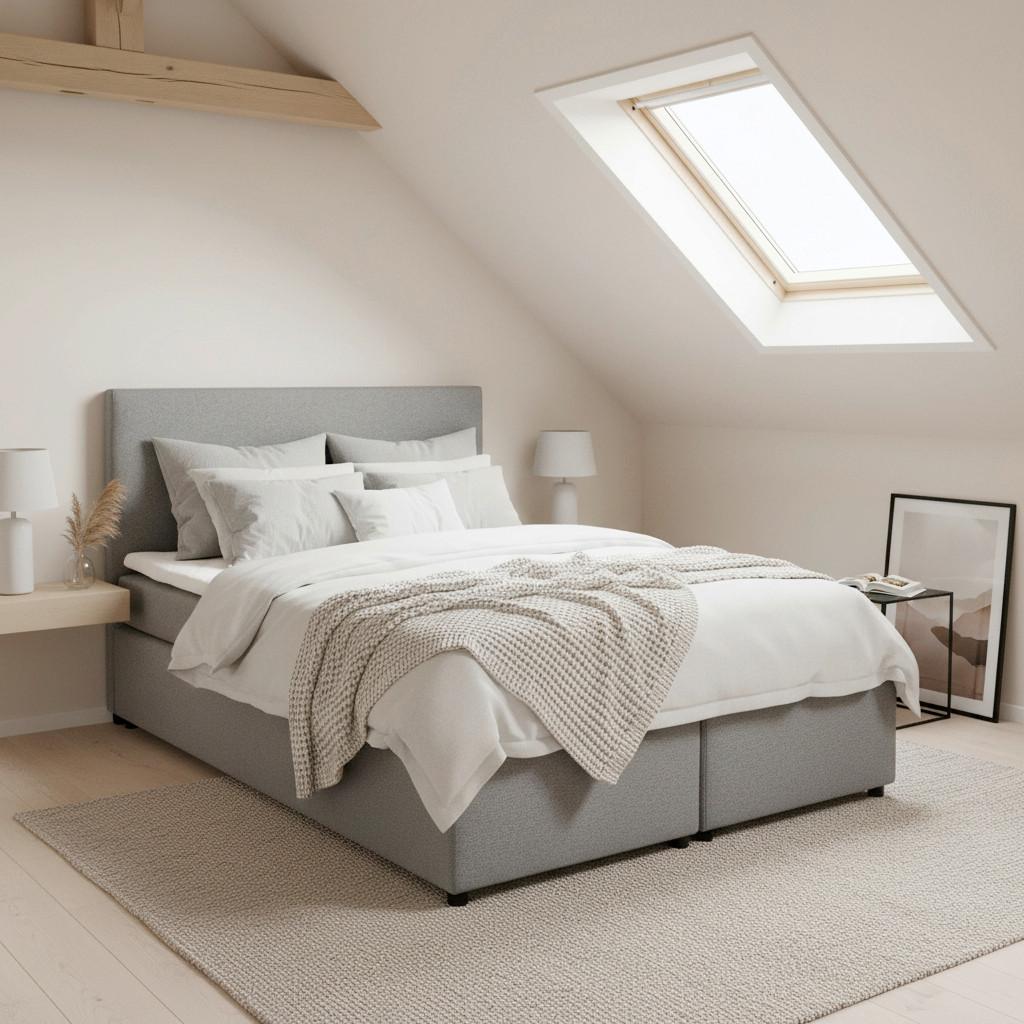 Boxbett Florinda Grau ca. 140x200 cm mit Topper - Schwarz/Grau, MODERN, Holz/Kunststoff (140/200cm) - Bessagi Home