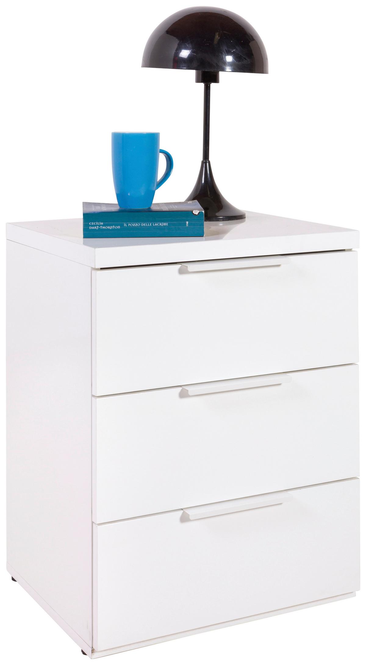 Nachtkästchen Mundi Weiß Hochglanz - Weiß Hochglanz/Weiß, MODERN, Holzwerkstoff (49/63,5/40,4cm) - Mömax