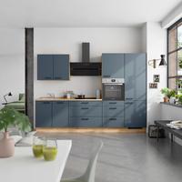 Küchenblock Easytouch High m. Geräten Dunkelblau - Eichefarben/Schwarz, MODERN, Holzwerkstoff/Metall (300cm) - Nobilia