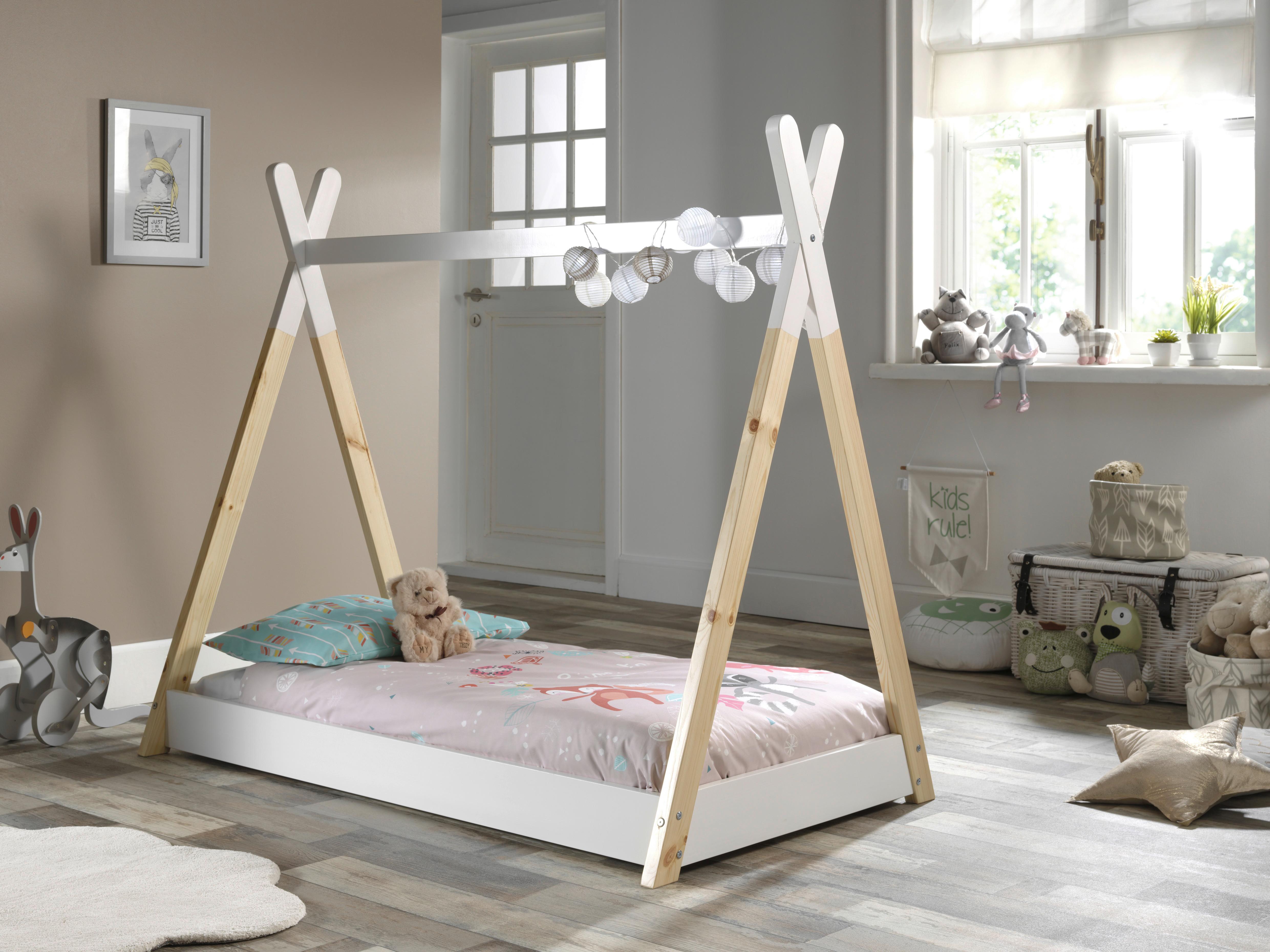 HAUSBETT Tipi 70x140 cm Weiß - Weiß/Kieferfarben, MODERN, Holz/Holzwerkstoff (70/140cm) - MID.YOU