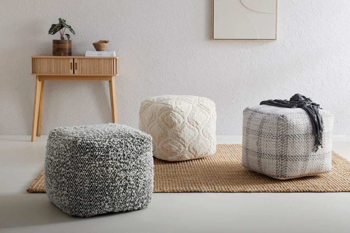 Pouf Leila Naturfarben 95% Baumwolle - Naturfarben, LIFESTYLE, Naturmaterialien/Textil (45/45/45cm) - Premium Living