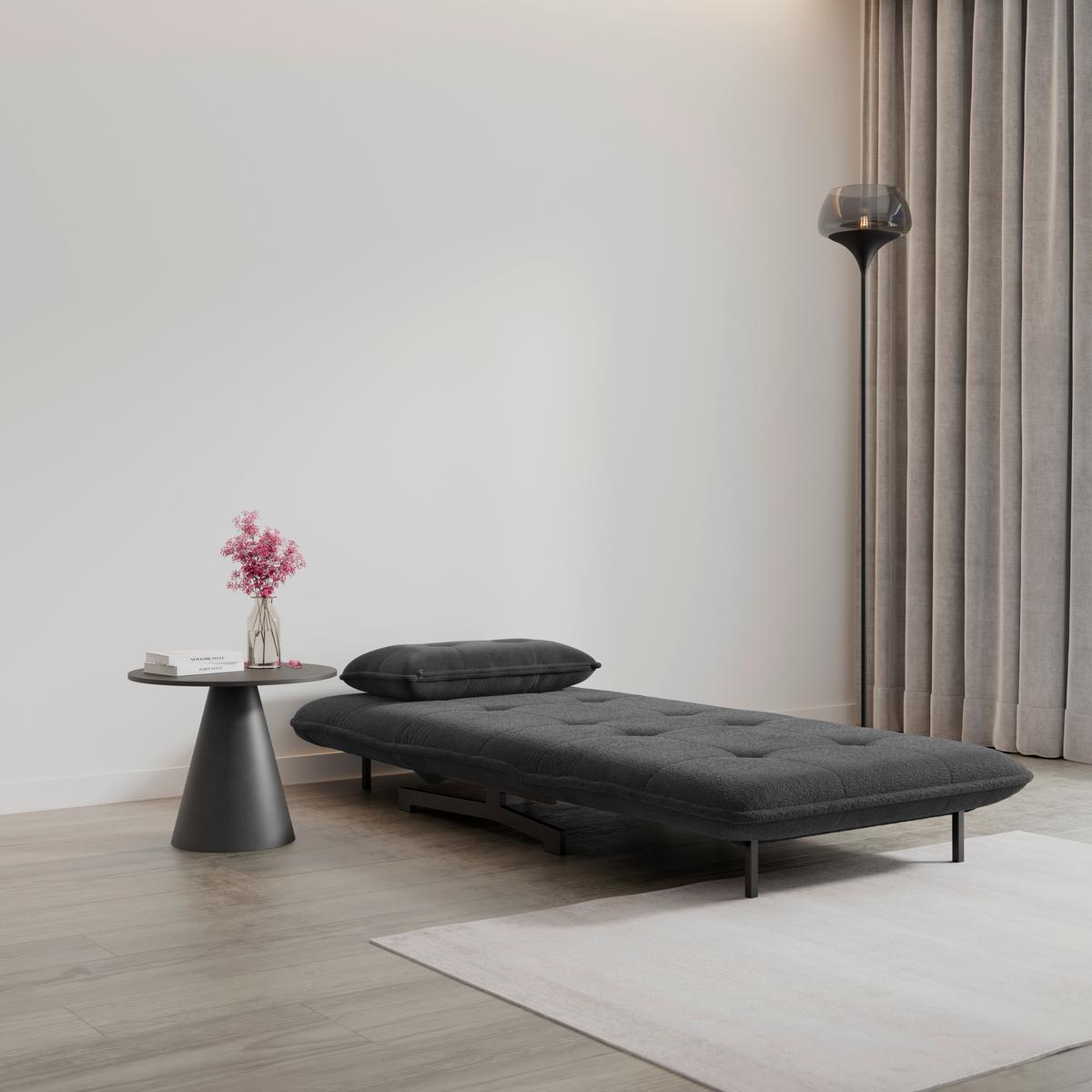 Schlafsessel Luna Bouclé Dunkelgrau - Dunkelgrau/Schwarz, MODERN, Textil/Metall (92/40/66cm) - Bessagi Home