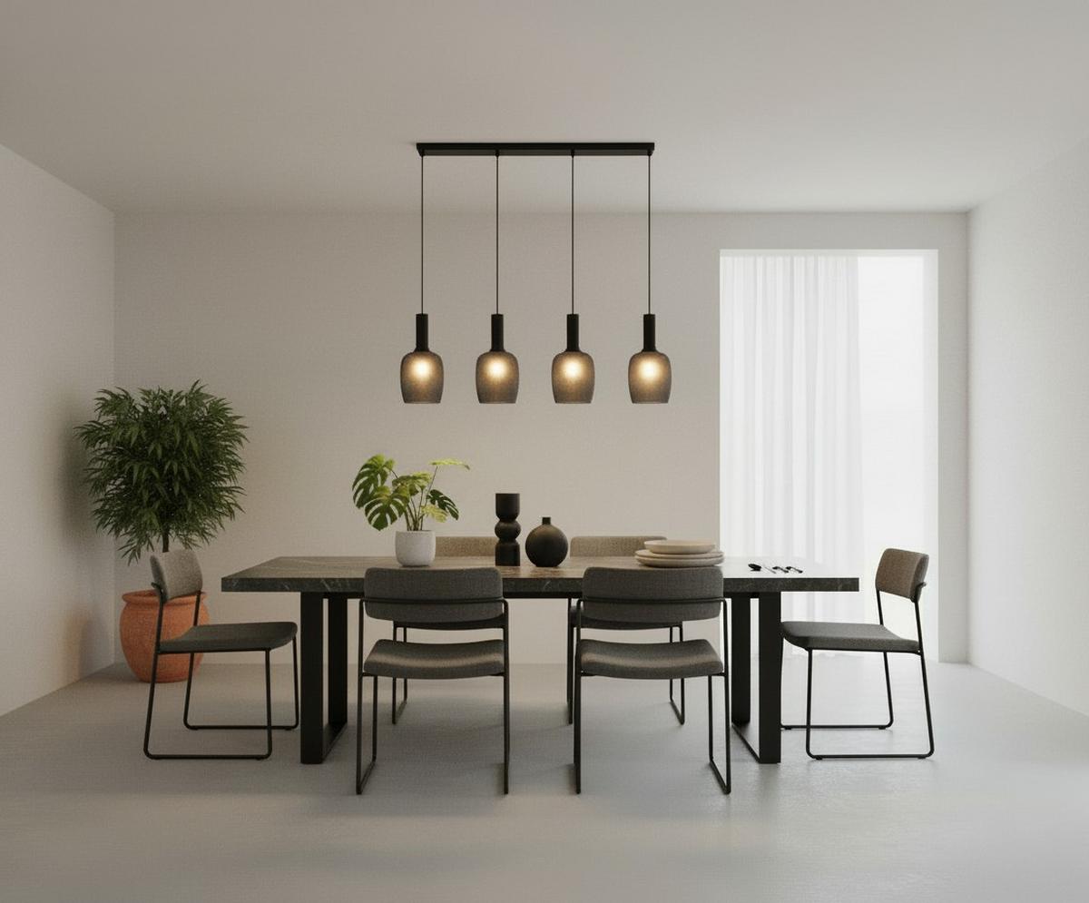 LAMPA WISZĄCA SUNA - czarny chrom, Trend, metal/szkło (98/15/140cm) - Novel