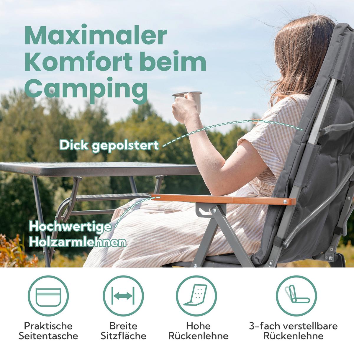 Campingsessel Grau/Silberfarben - Silberfarben/Grau, Basics, Textil/Metall (54/102/71cm) - Modante