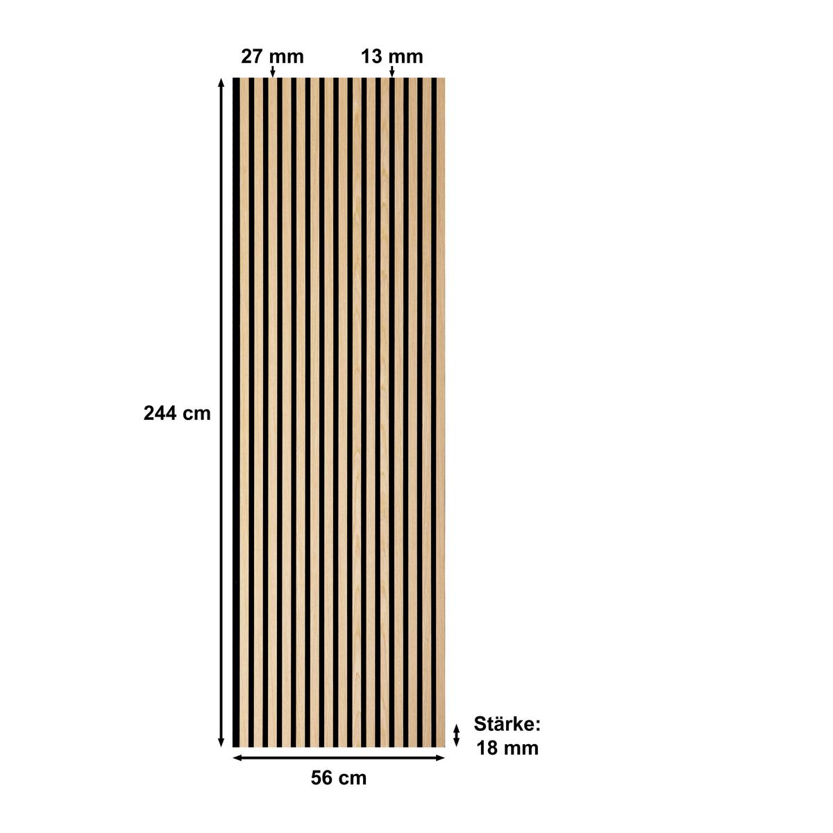Akustikpaneel Eiche hell - Eiche Bianco/Eichefarben, Basics, Holz/Holzwerkstoff (56/244/1.8cm) - Novel