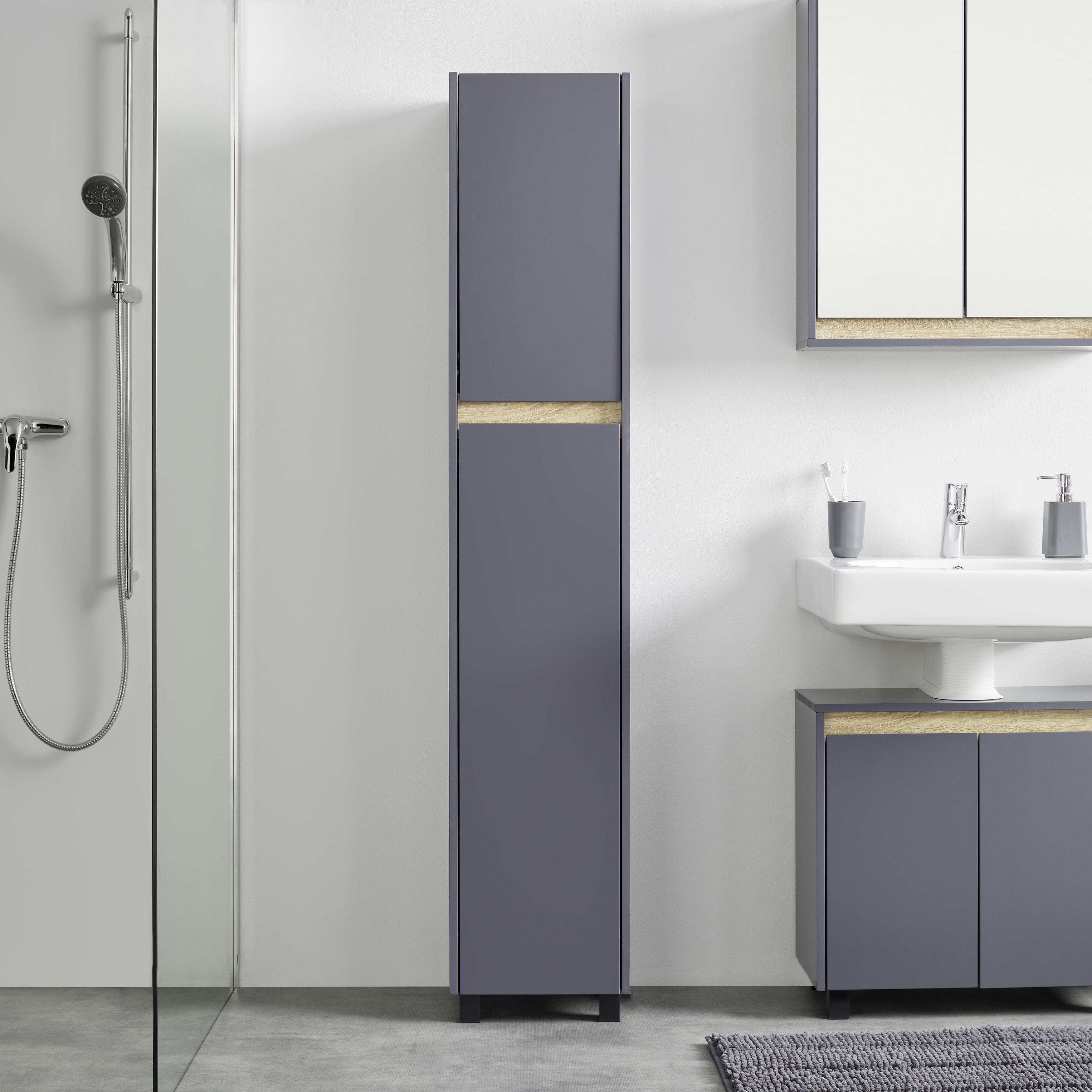 Hochschrank "Massimo", dunkelgrau - Dunkelgrau/Silberfarben, MODERN, Kunststoff (33/175/30cm) - Bessagi Home