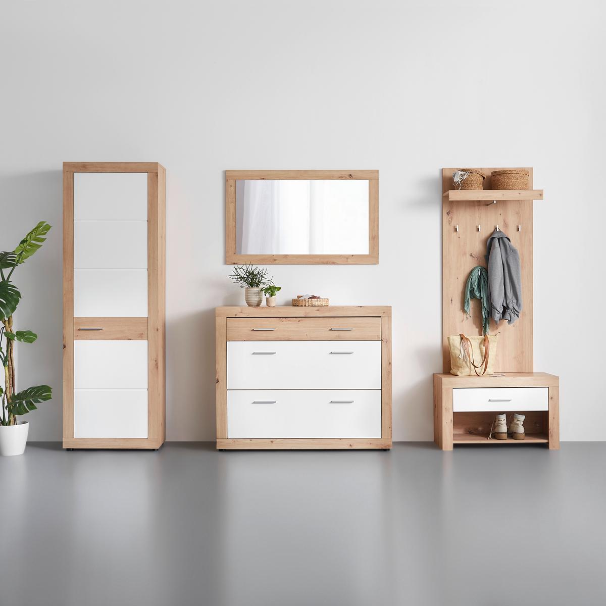 Garderobenschrank in Weiß/Eichefarben - Chromfarben/Eichefarben, KONVENTIONELL, Holzwerkstoff/Kunststoff (65/198/36cm) - Mömax