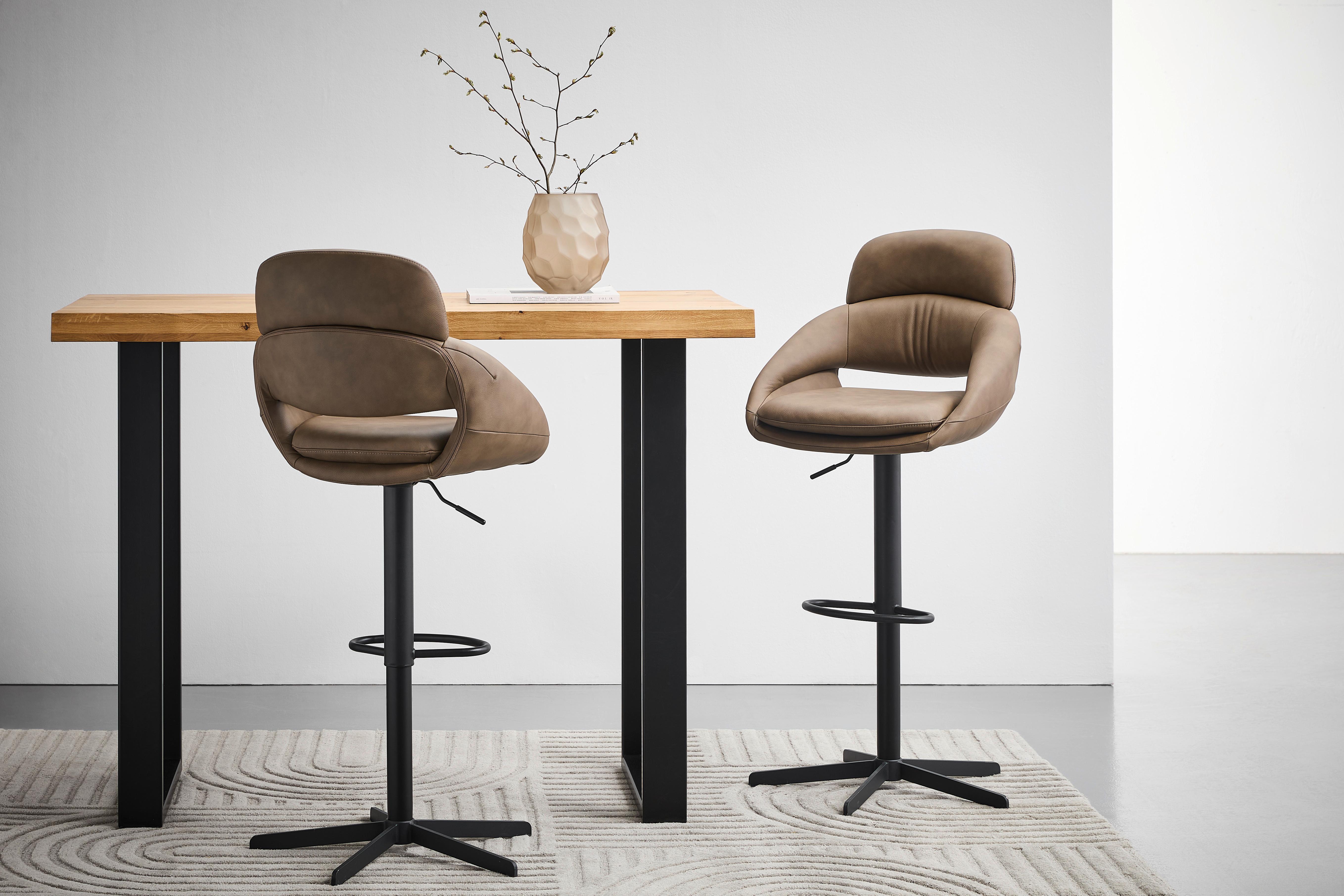 STOŁEK BAROWY VICTORIA - czarny/taupe, Design, skóra/metal (55/105/56cm) - Emilio Belluti