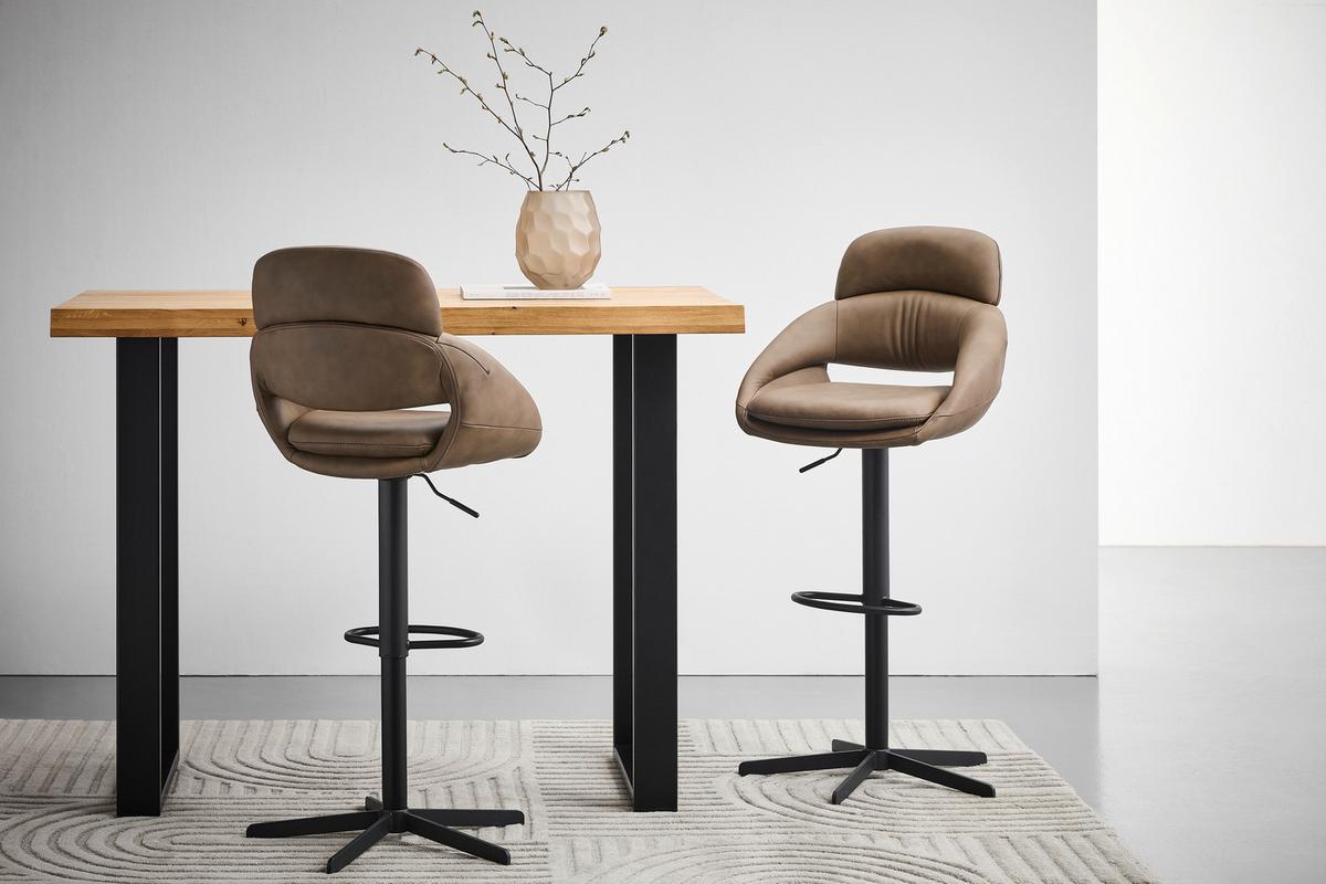 STOŁEK BAROWY VICTORIA - czarny/taupe, Design, skóra/metal (55/105/56cm) - Emilio Belluti