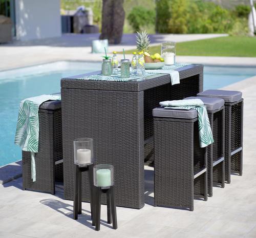 Gartenset Oslo in Grau mit Sitzkissen - Dunkelgrau/Hellgrau, Glas/Kunststoff - Mömax modern living