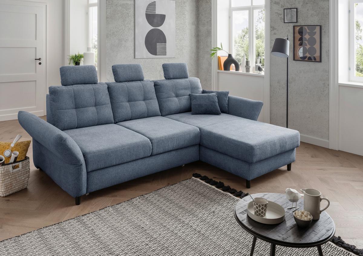 Wohnlandschaft Brizzini Hellblau Chenille - Blau/Schwarz, MODERN, Holz/Textil (250-280/176cm) - Livetastic