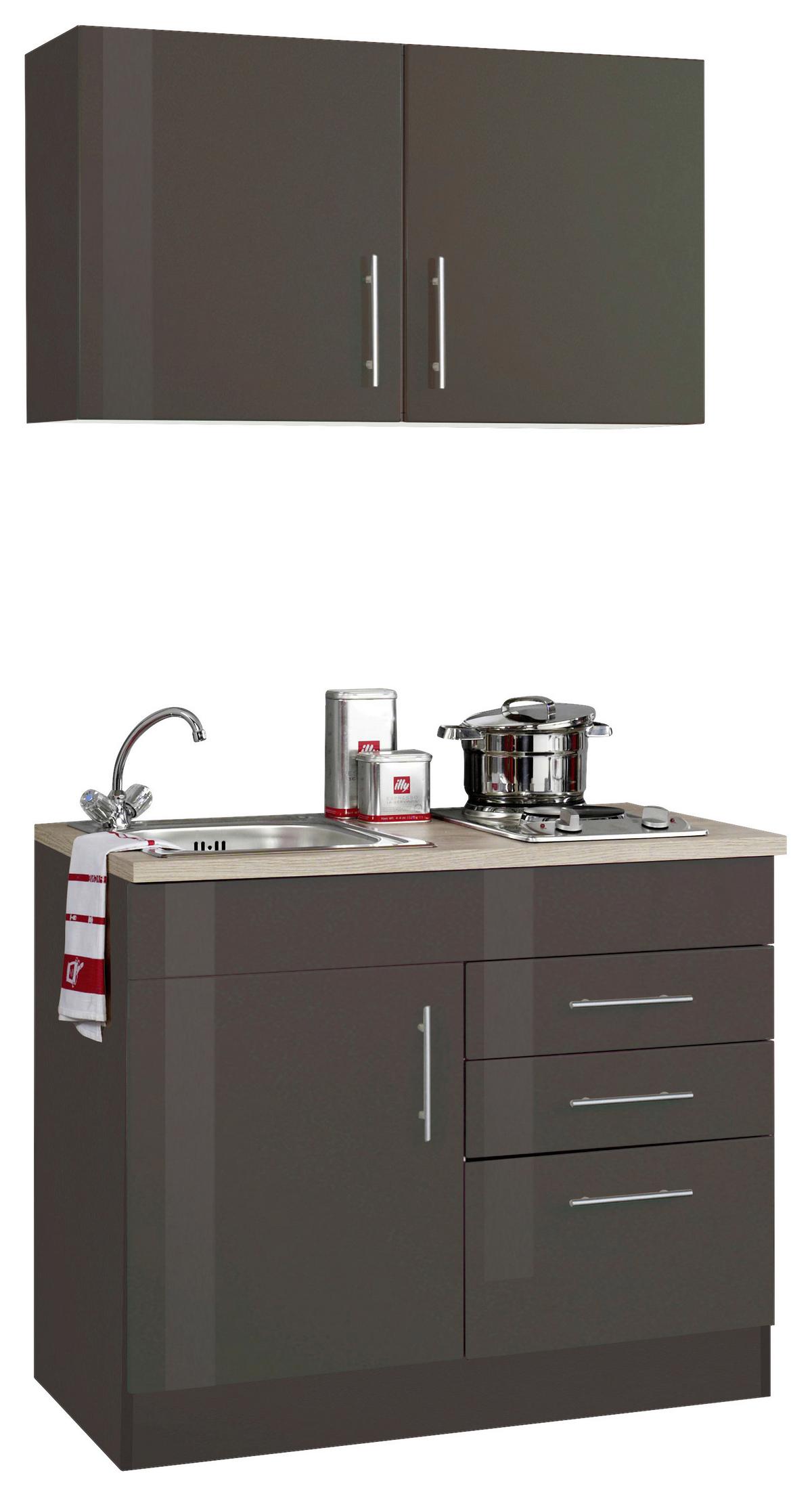 Miniküche Toronto B: ca. 100cm Graphitfarben/Grau - Chromfarben/Grau Hochglanz, MODERN, Holzwerkstoff/Metall (100cm) - Held